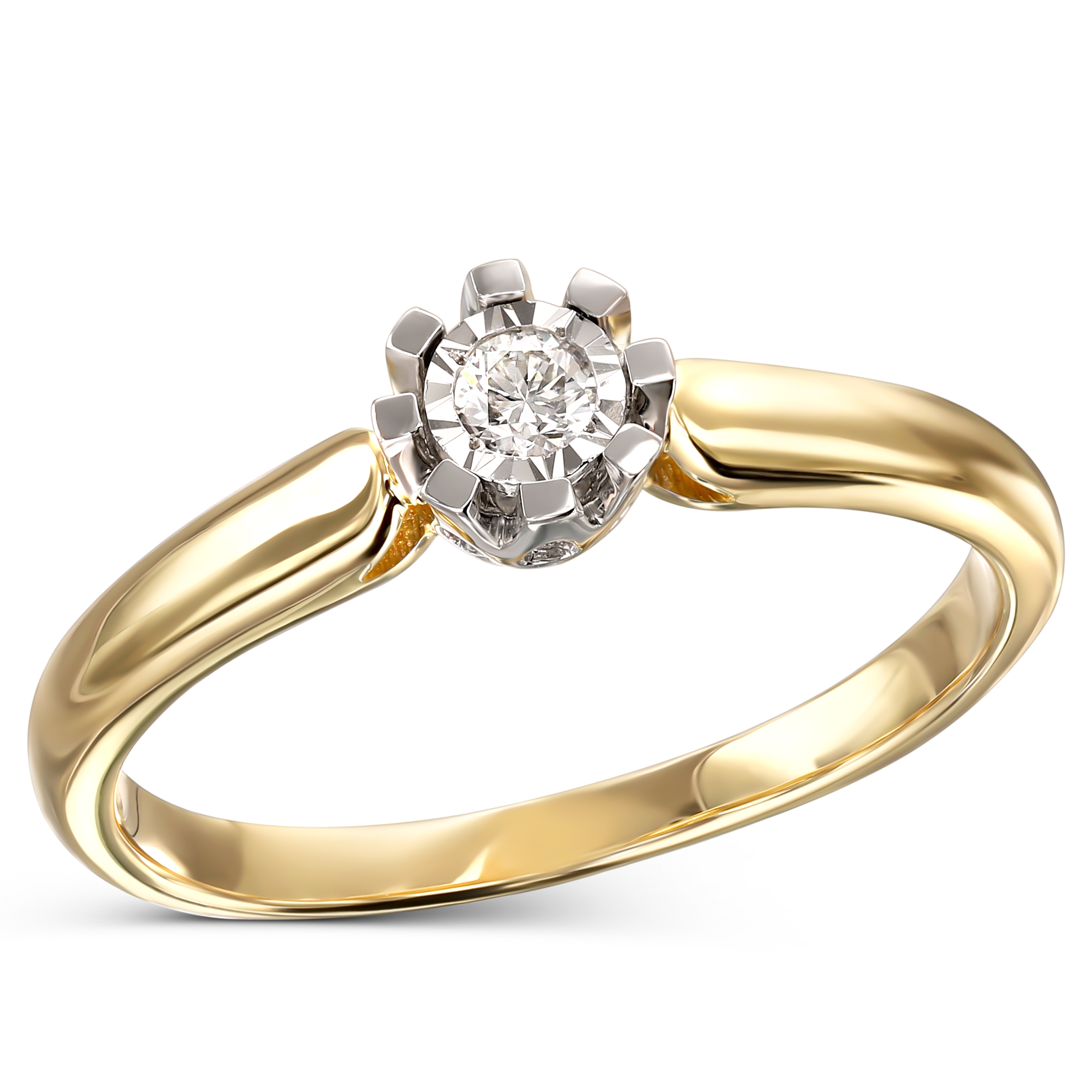 Nowoczesny złoty pierścionek z diamentem 0.08 ct, próba 585