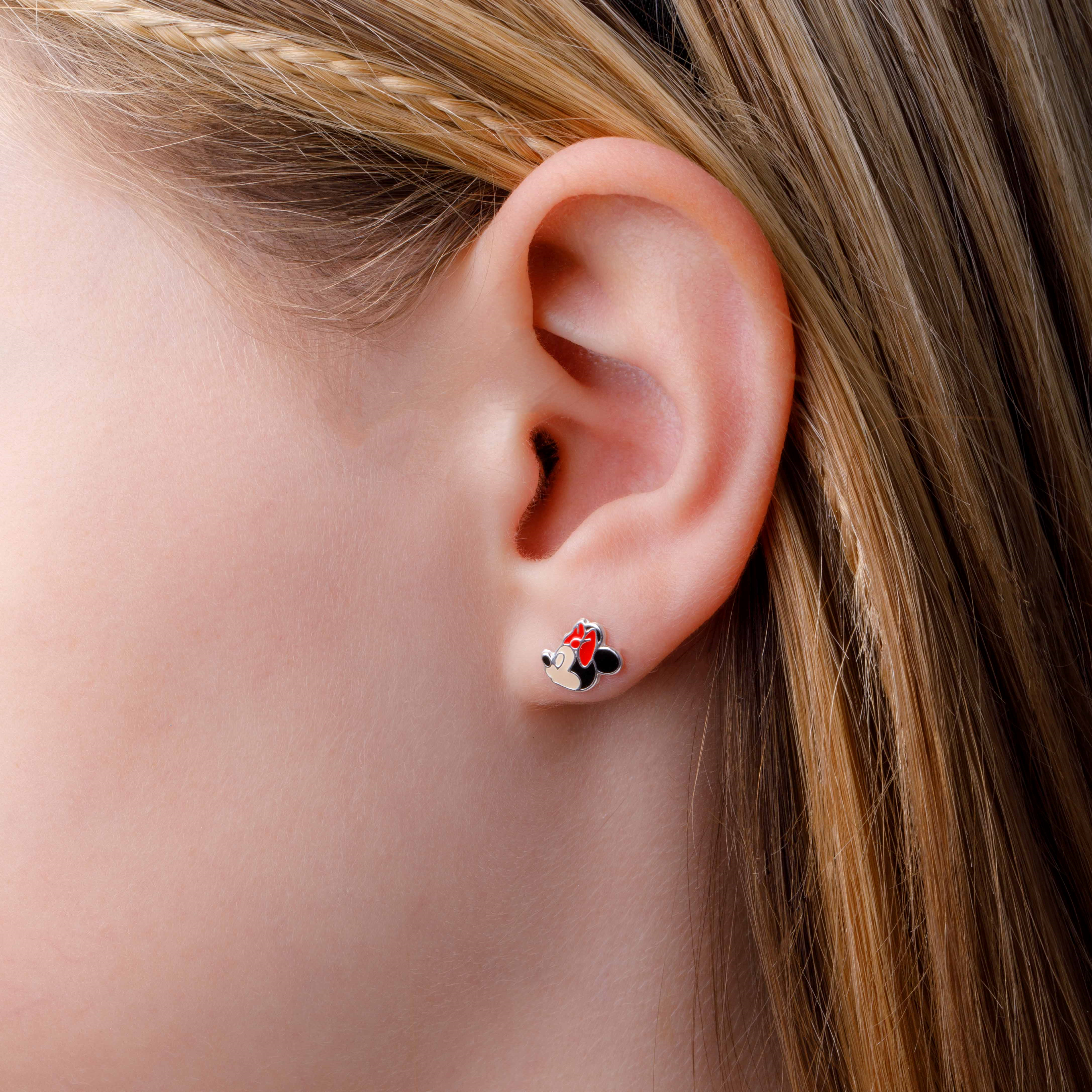Srebrne kolczyki z emalią Myszka Mickey i Minnie, próba 585