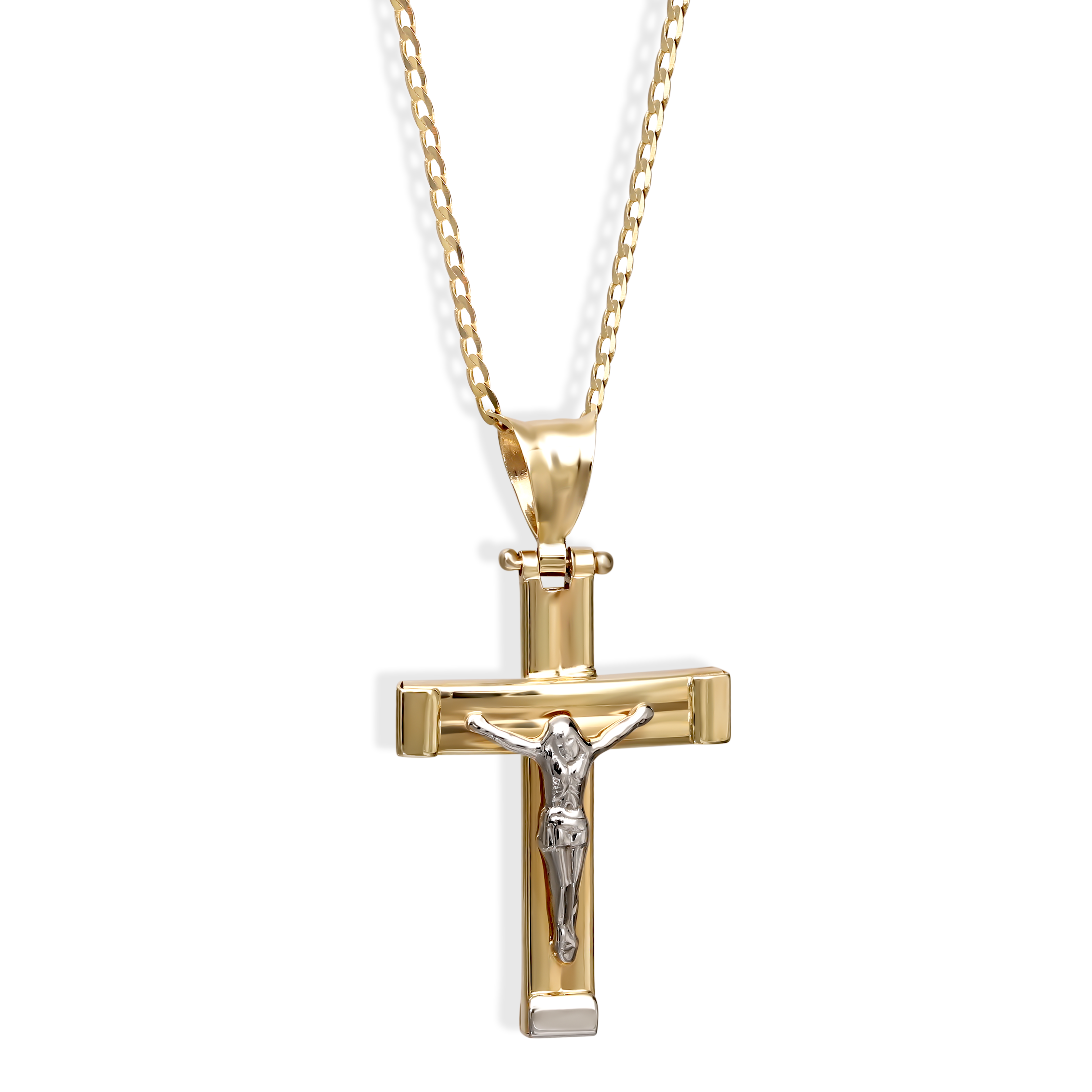 Złoty krzyżyk z rodowanymi elementami, próba 585