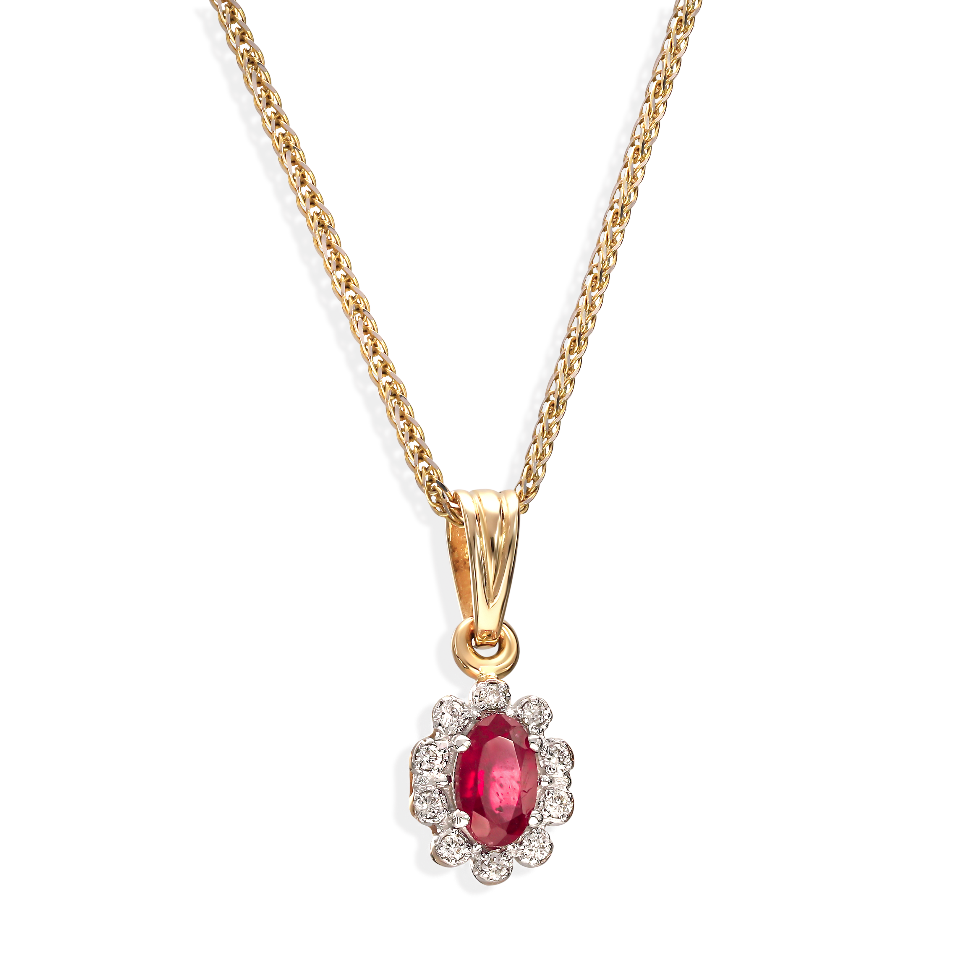 Zawieszka złota z rubinem i diamentami naturalnymi 0.06 ct, próba 585