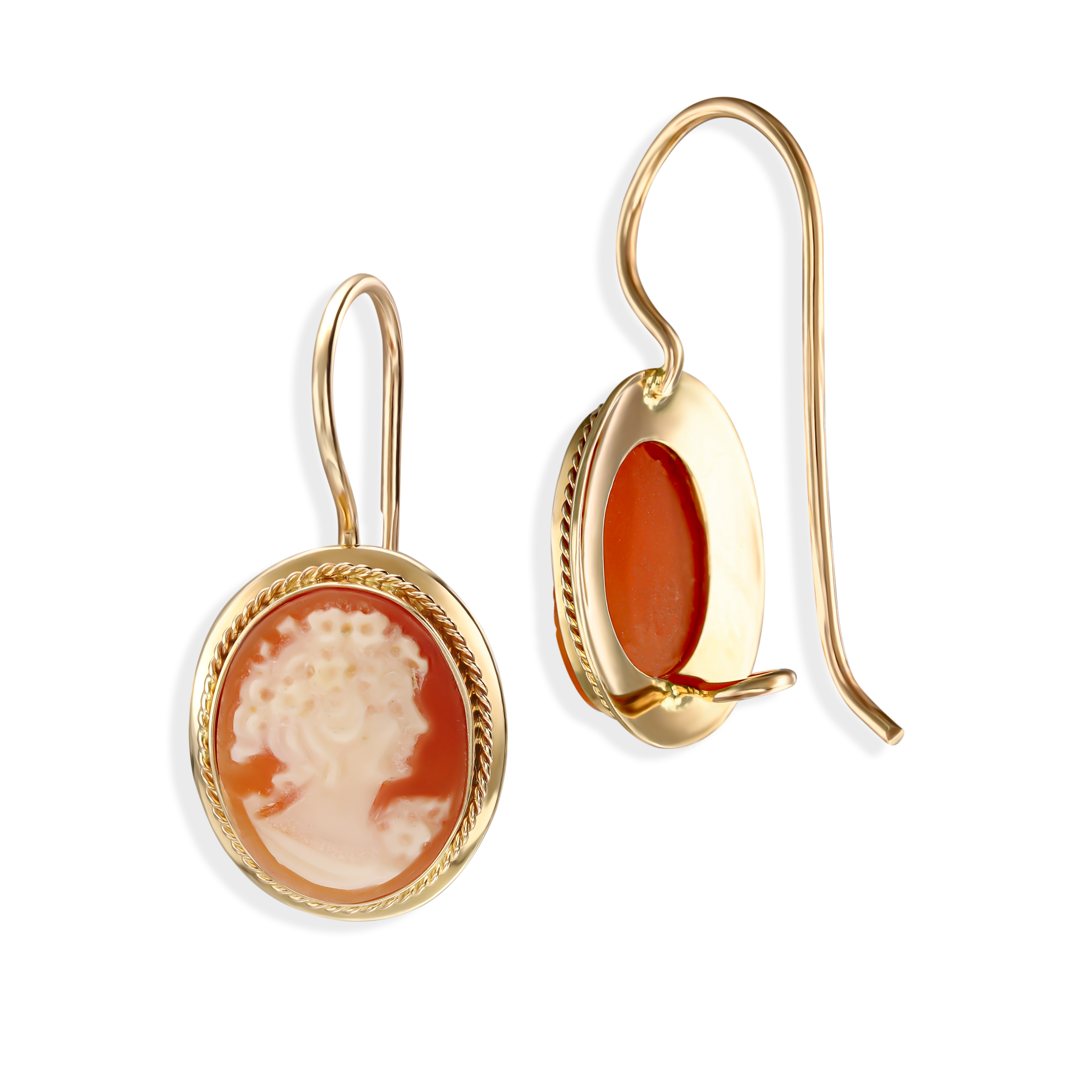 Kolczyki złote kamea, próba 585