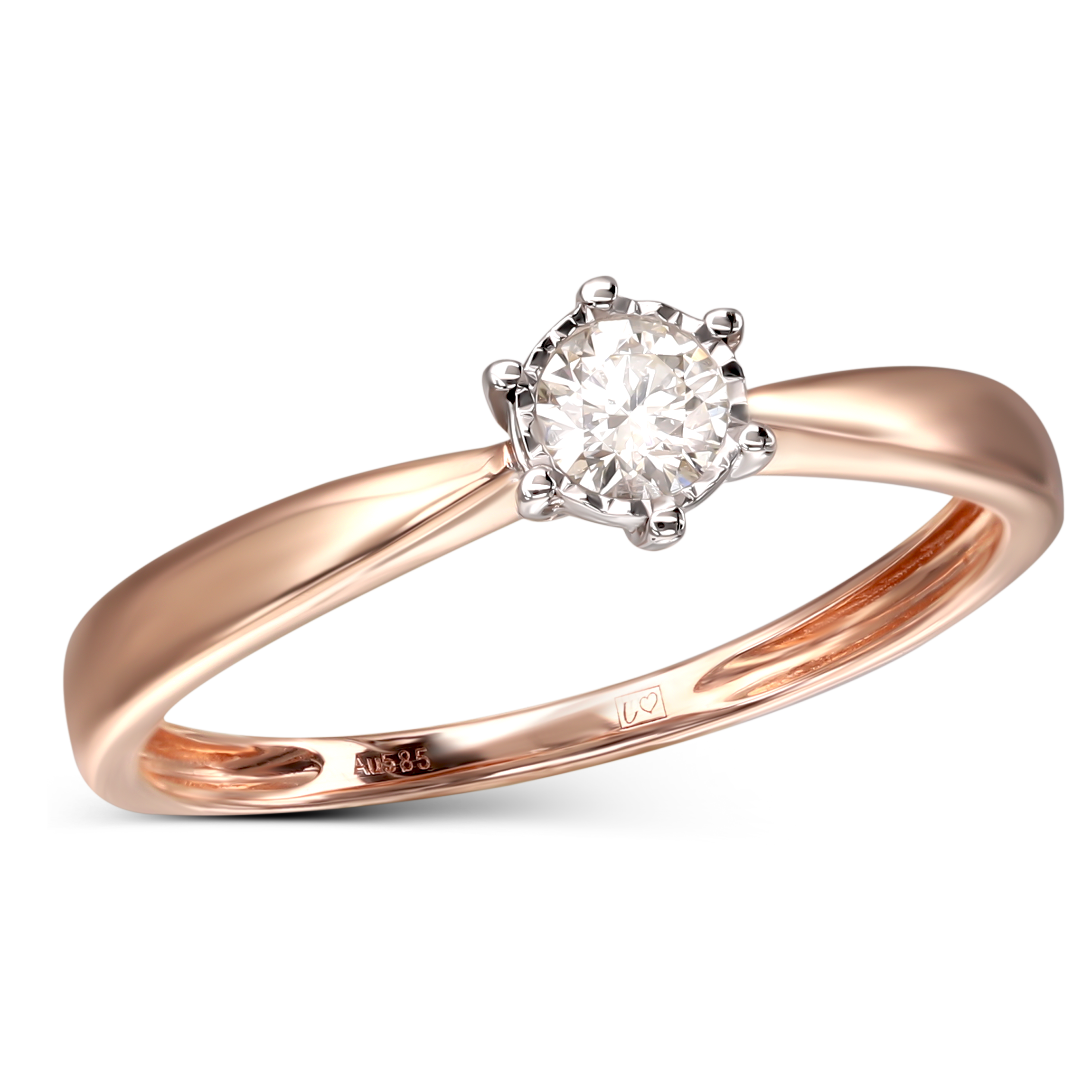 Pierścionek z różowego złota z diamentem naturalnym 0.14 ct, próba 585