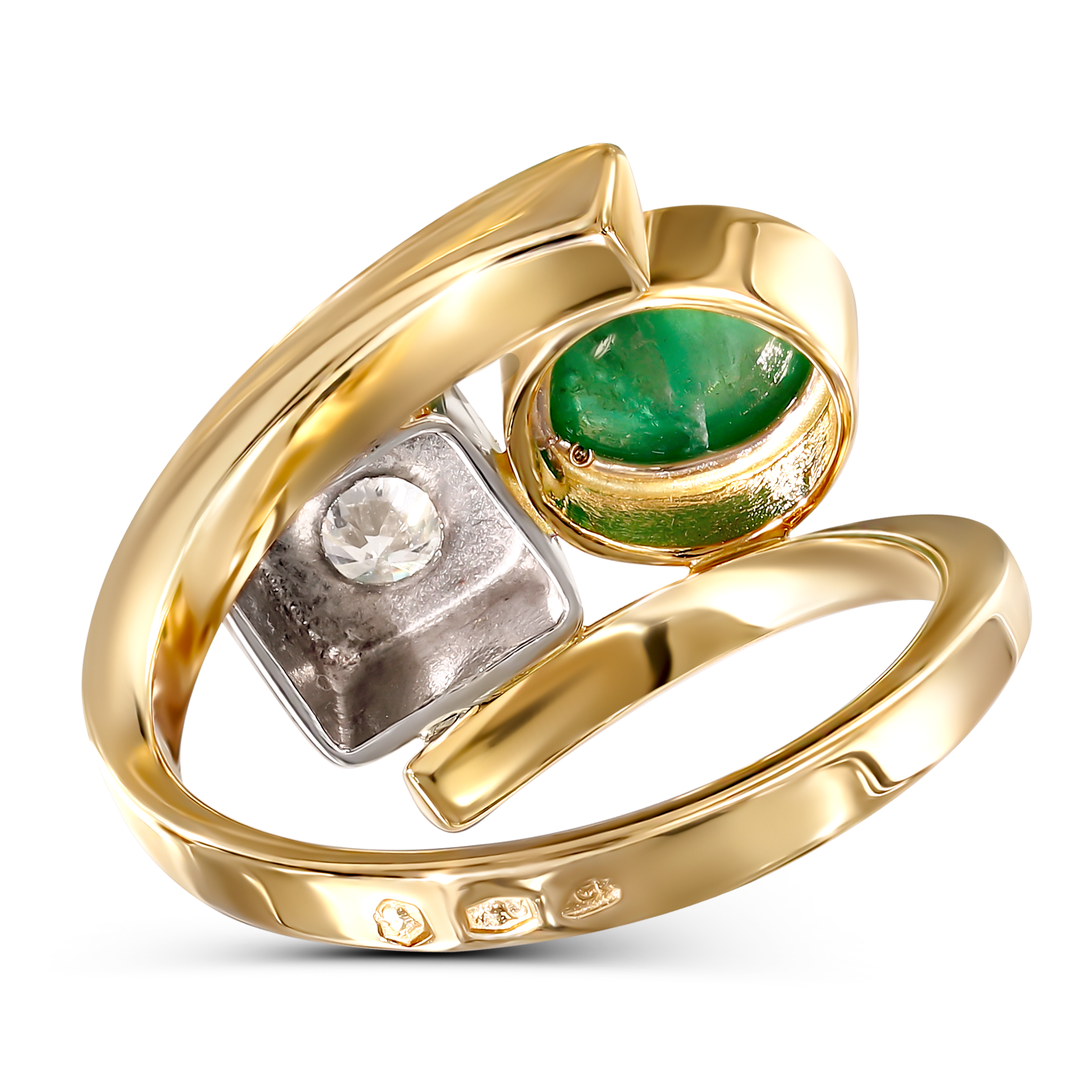 Pierścionek złoty vintage ze szmaragdem i diamentem naturalnym 0,27 ct, próba 585