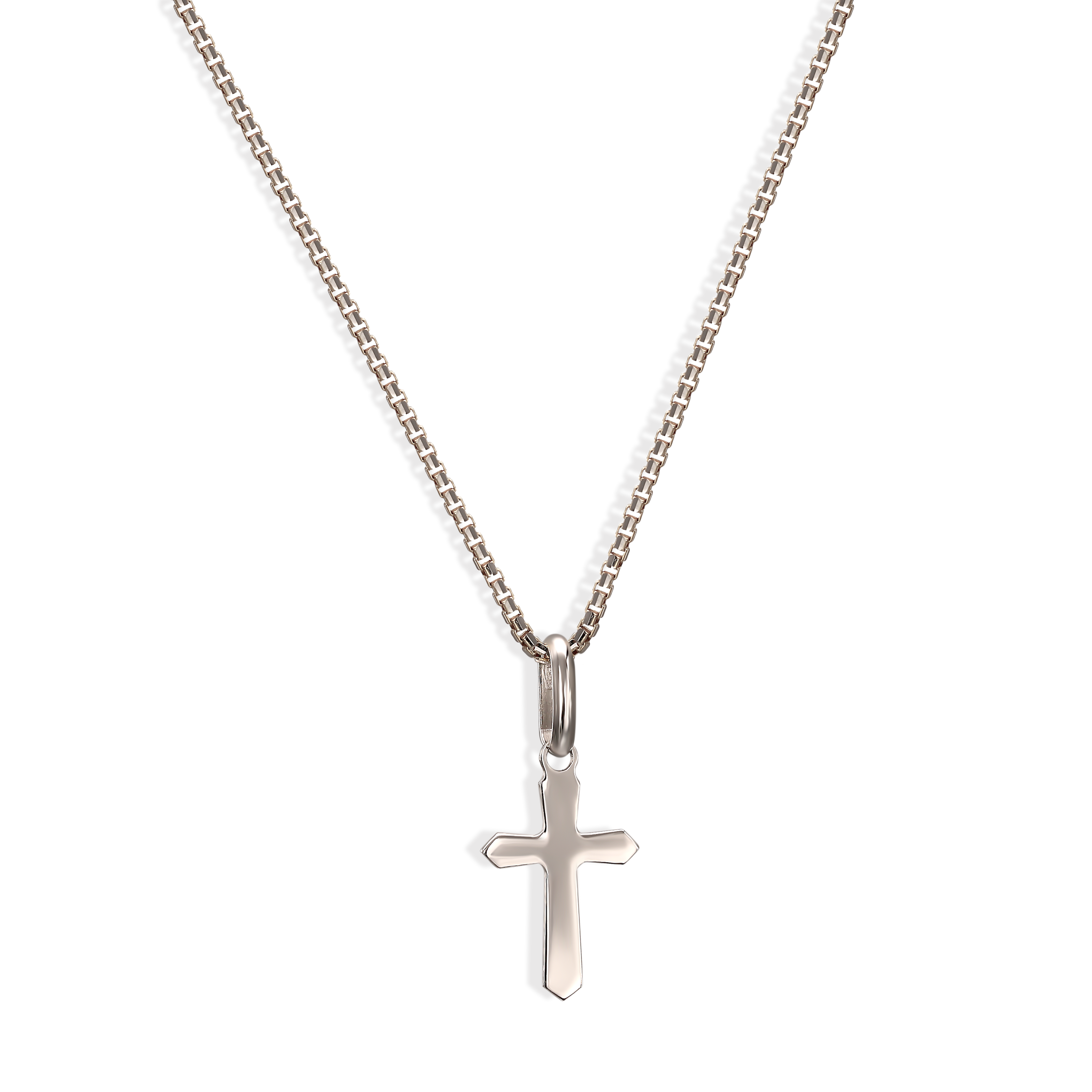 Dwustronny krzyżyk z białego złota, próba 585