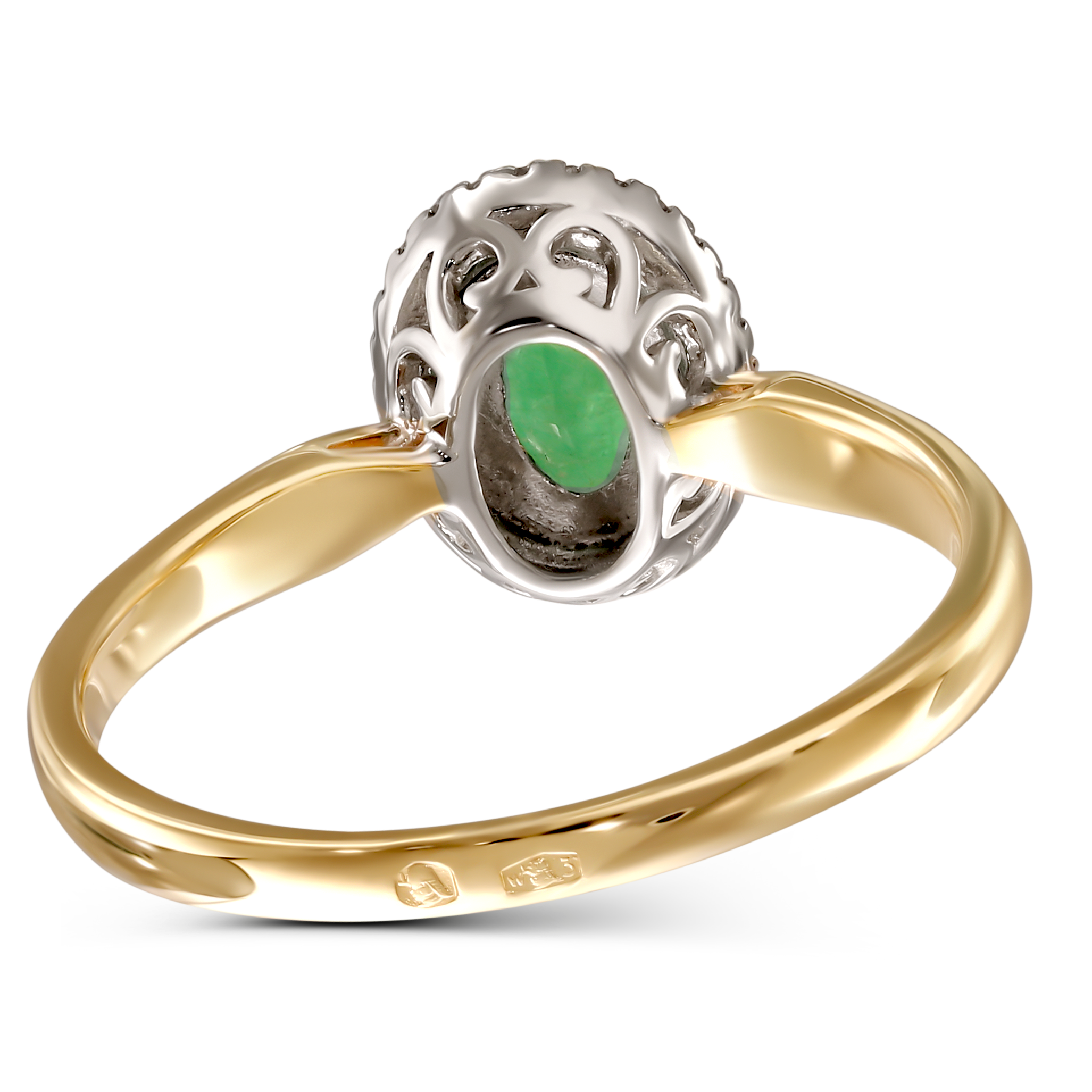 Pierścionek z żółtego złota ze szmaragdem 0.42 ct i diamentami naturalnymi, próba 585