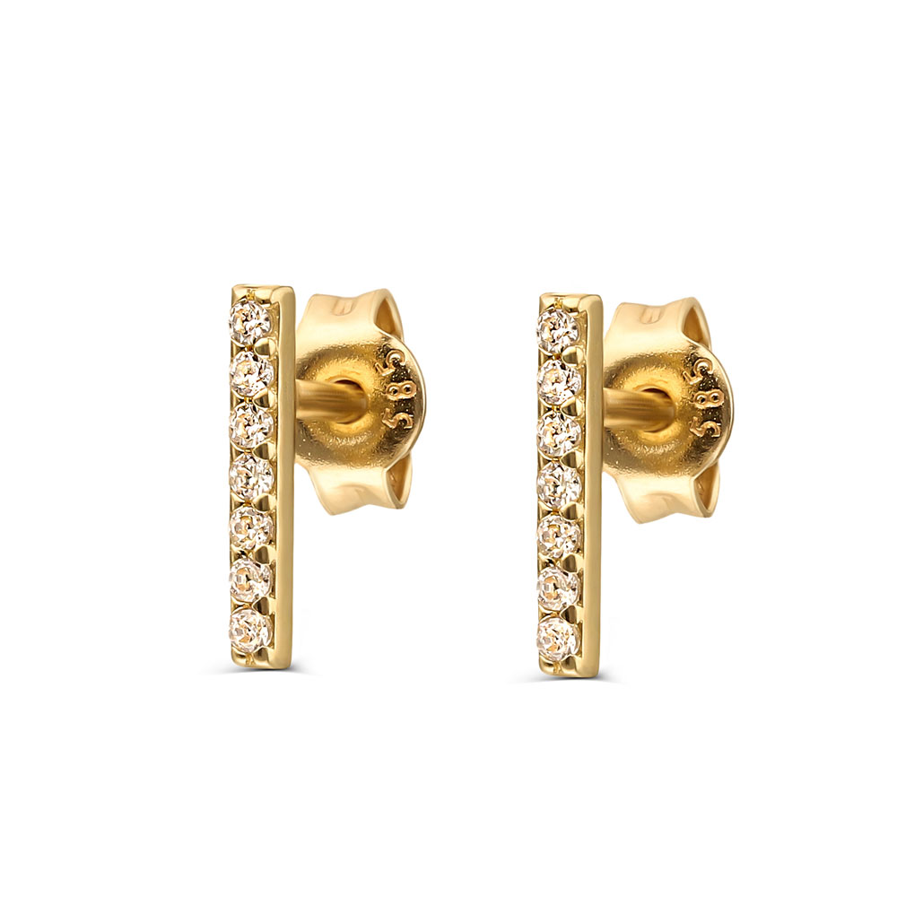 Złote kolczyki sztyfty patyczki z cyrkoniami, próba 585