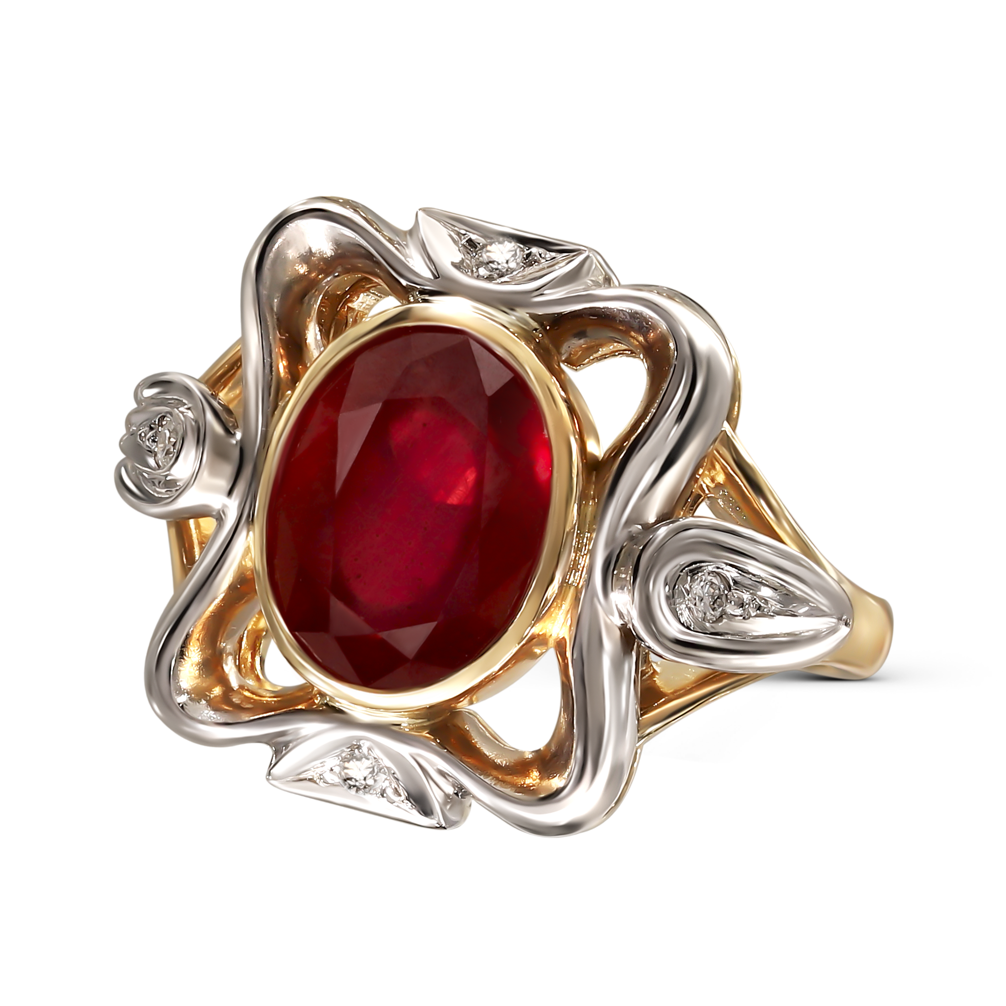 Pierścionek złoty vintage z rubinem 3.88 ct i diamentami naturalnymi, rozmiar 16, próba 585