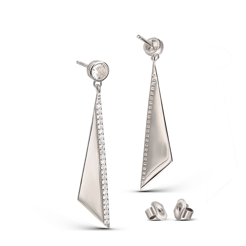 Kolczyki srebrne wiszące trójkąty, pr.925
