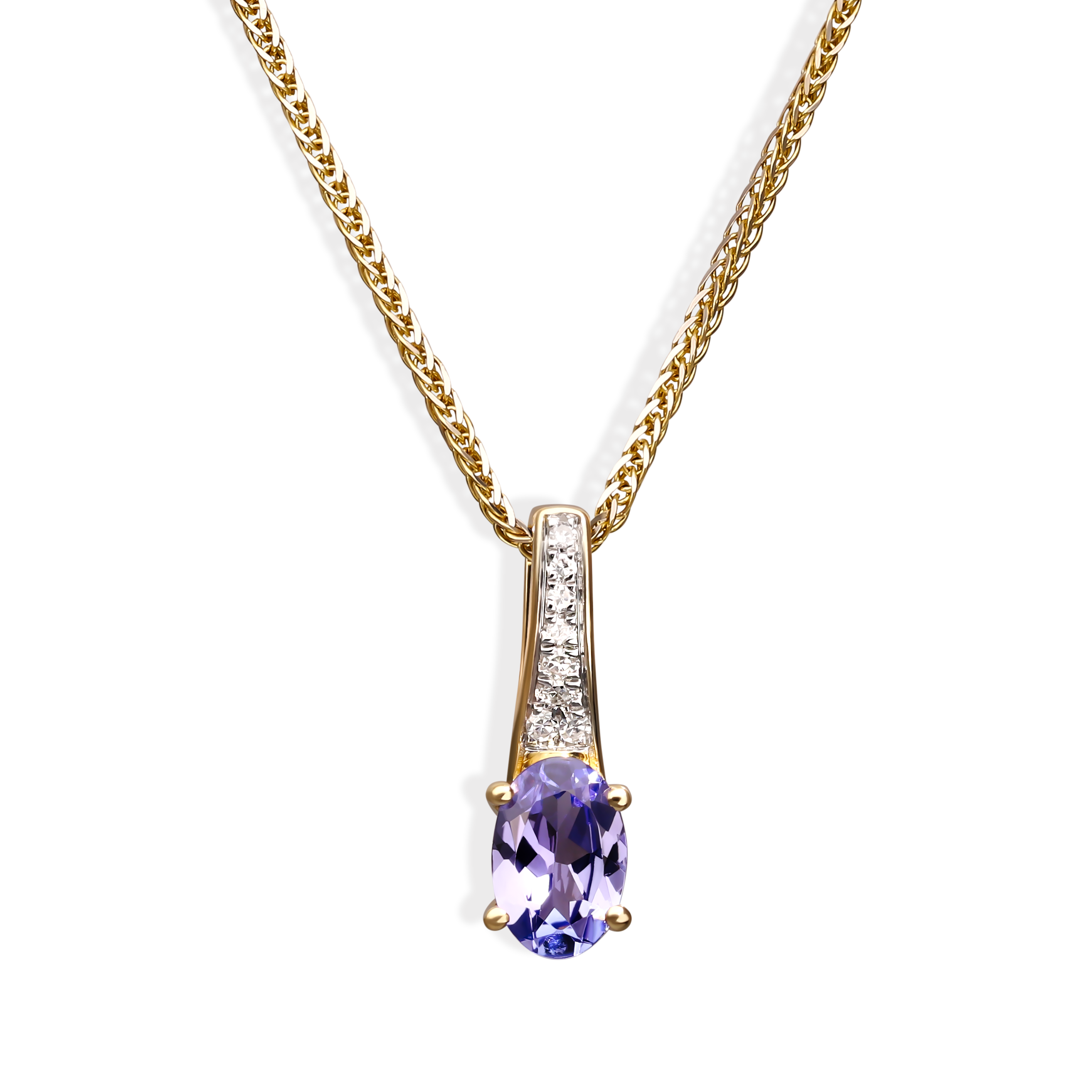 Zawieszka złota z tanzanitem 0.37 ct i diamentami naturalnymi, próba 585