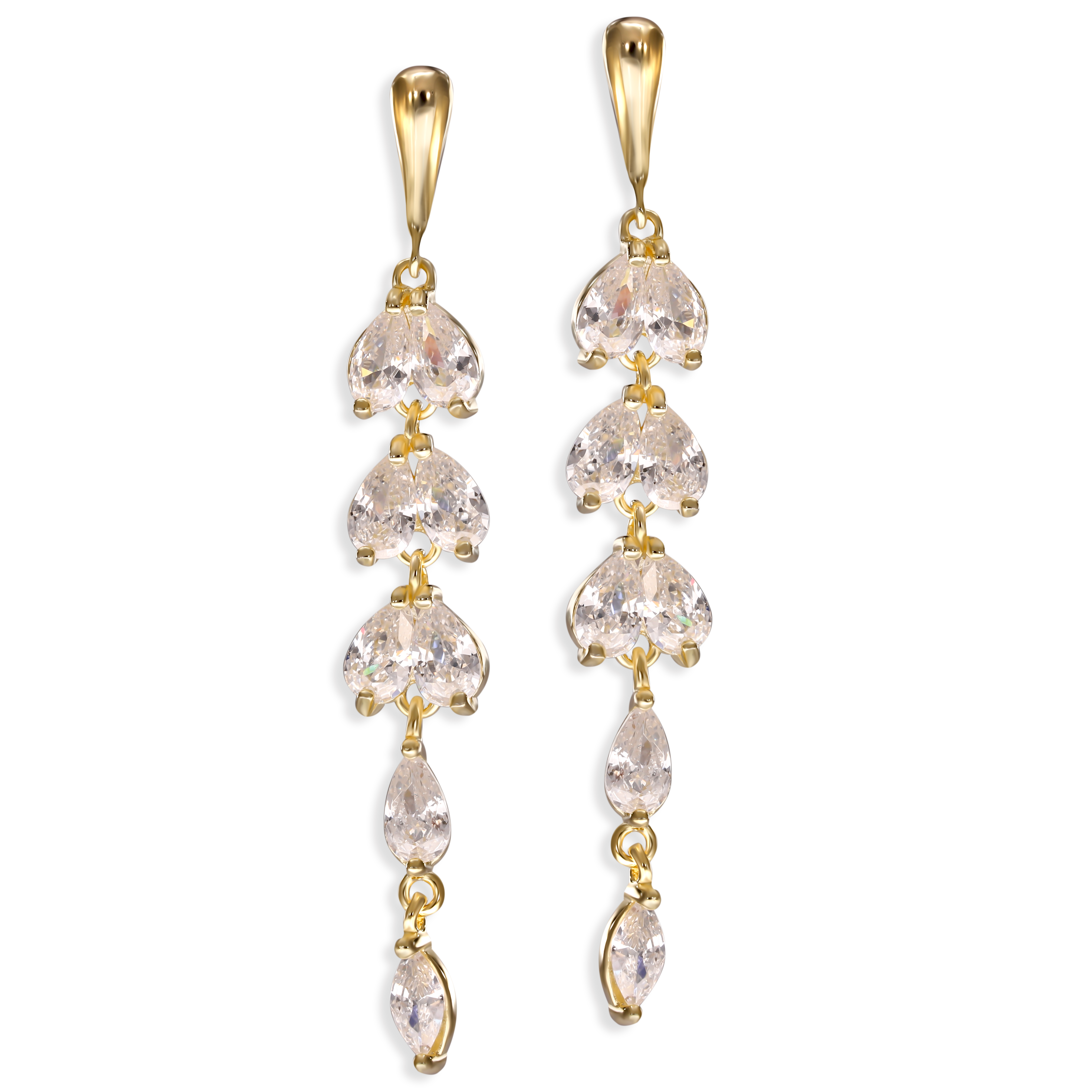 Srebrne pozłacane kolczyki wiszące z cyrkoniami, próba 925