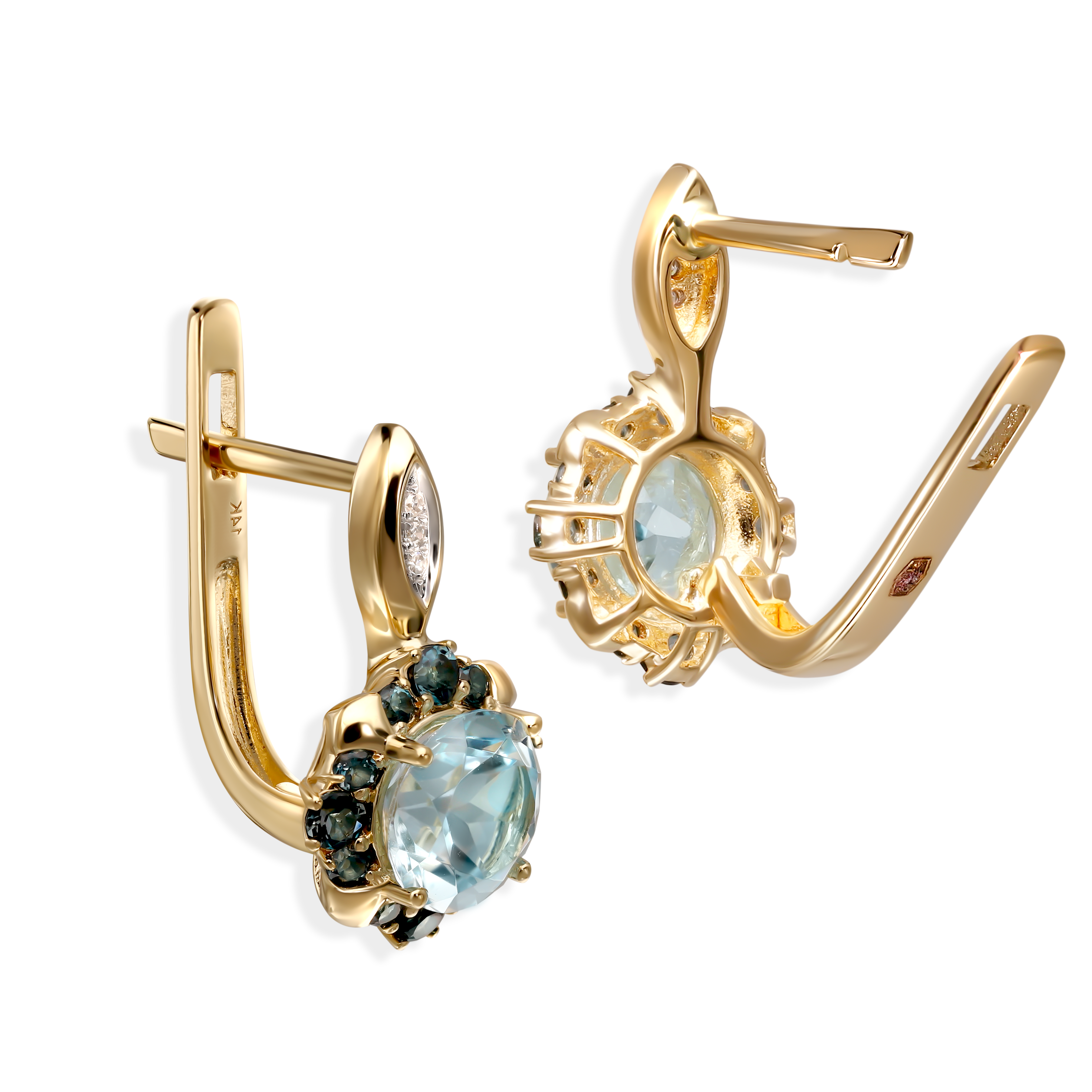 Kolczyki złote z topazami i diamentami naturalnymi 0.01 ct, próba 585