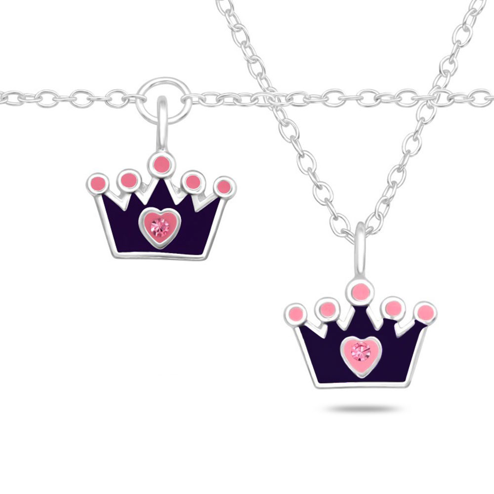 Komplet biżuterii srebrnej dla dziewczynki z koroną, próba 925