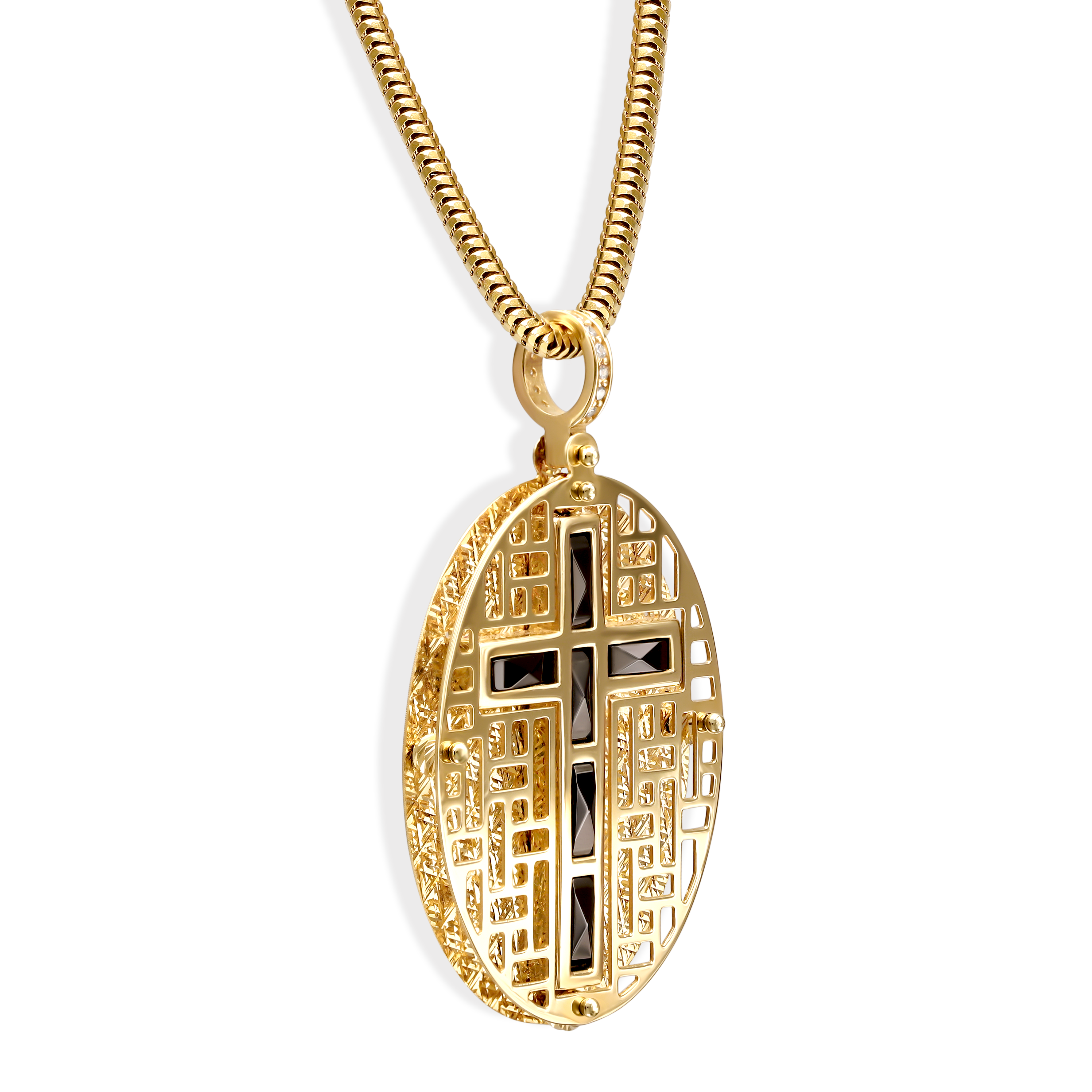 Złoty medalion z onyksowym krzyżem, próba 585