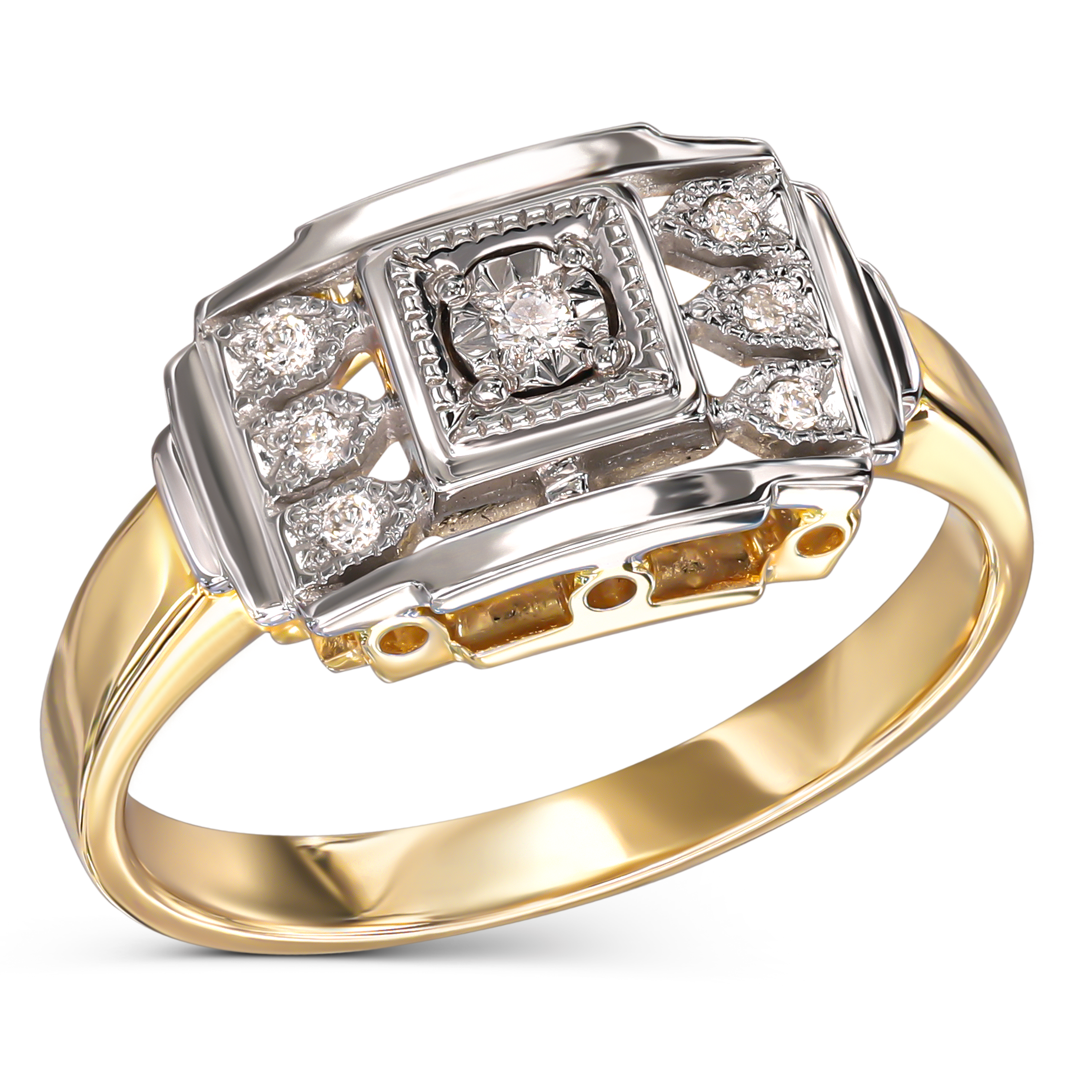 Pierścionek złoty z diamentami naturalnymi 0,075 ct, rozmiar 15, próba 585