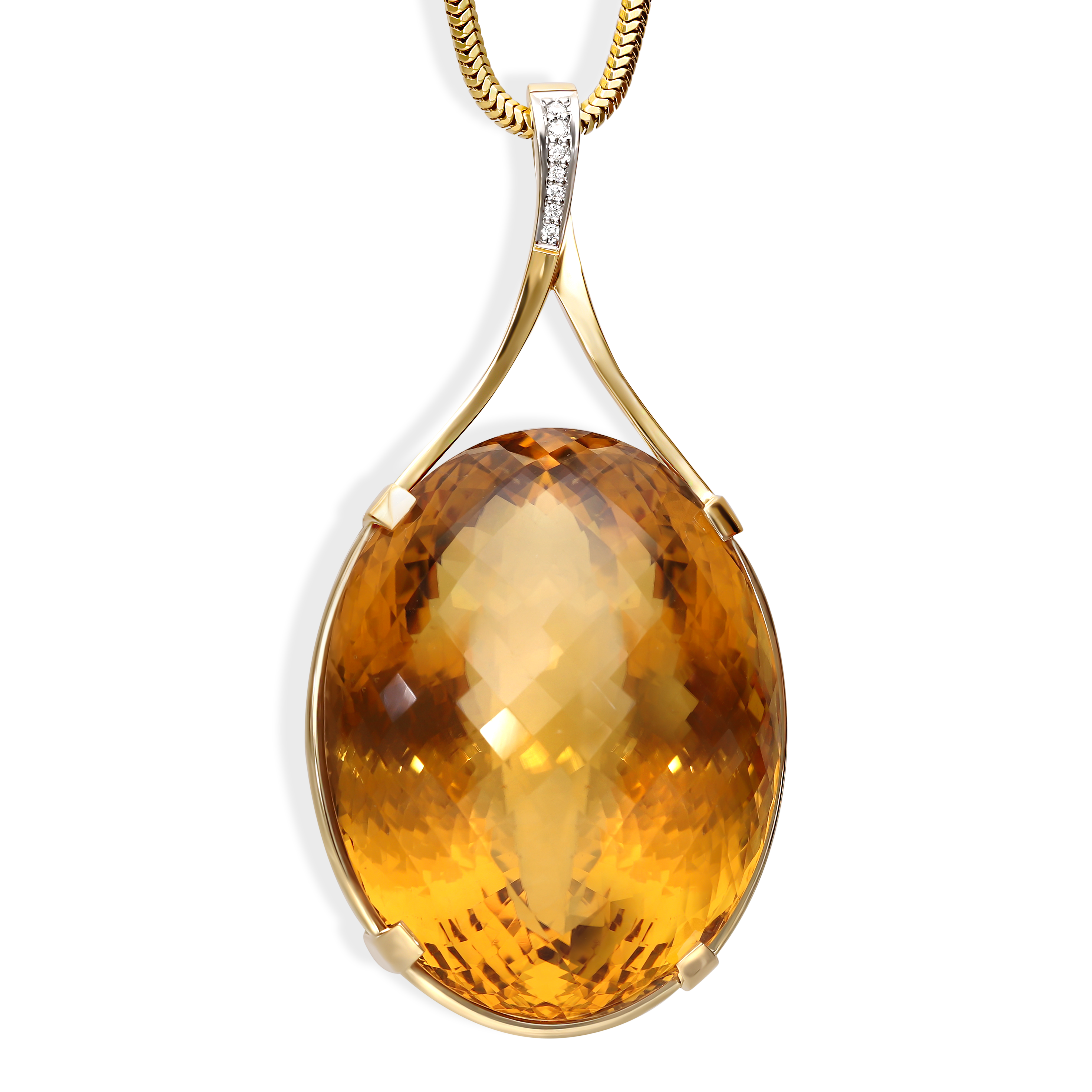 Zawieszka złota z okazałym cytrynem i diamentami naturalnymi 0.08 ct, próba 585