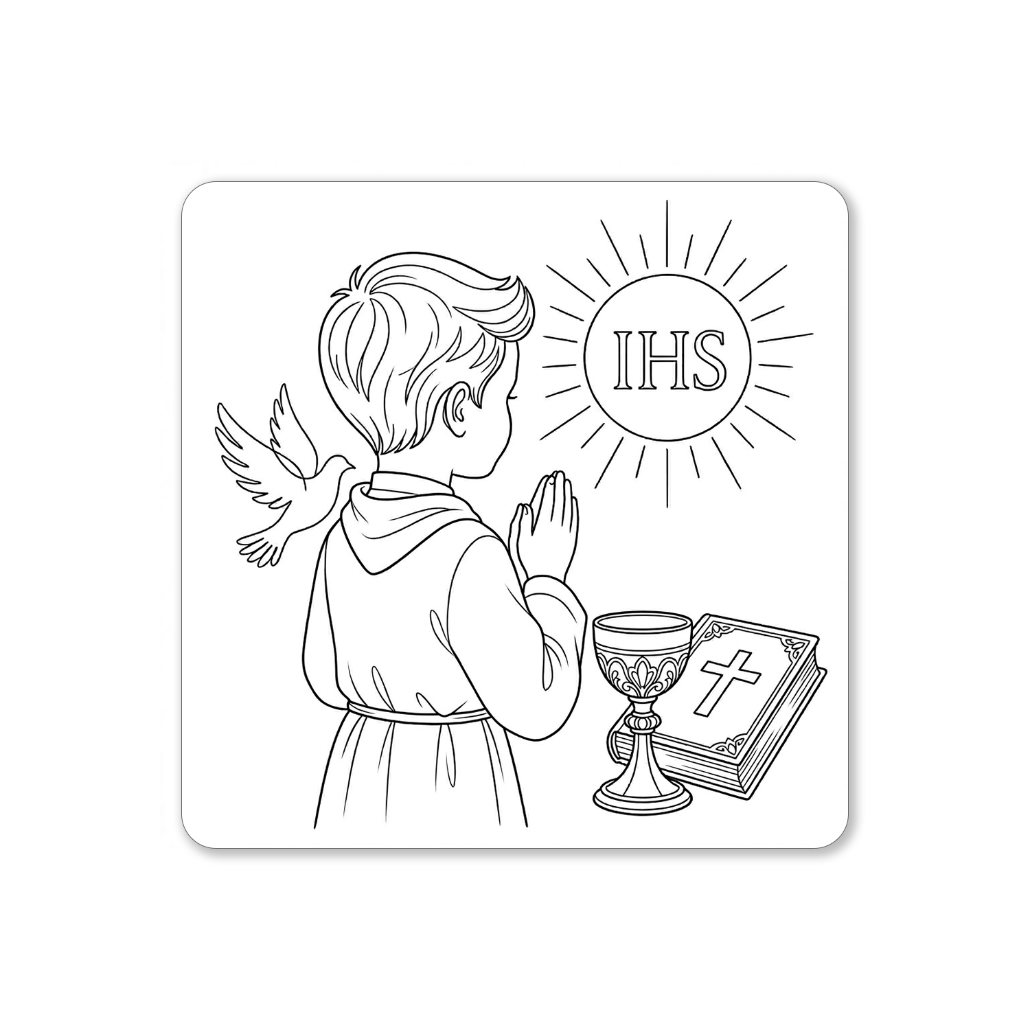 Tabliczka biała do pudełka na Komunię Św. z motywem komunijnym dla chłopca