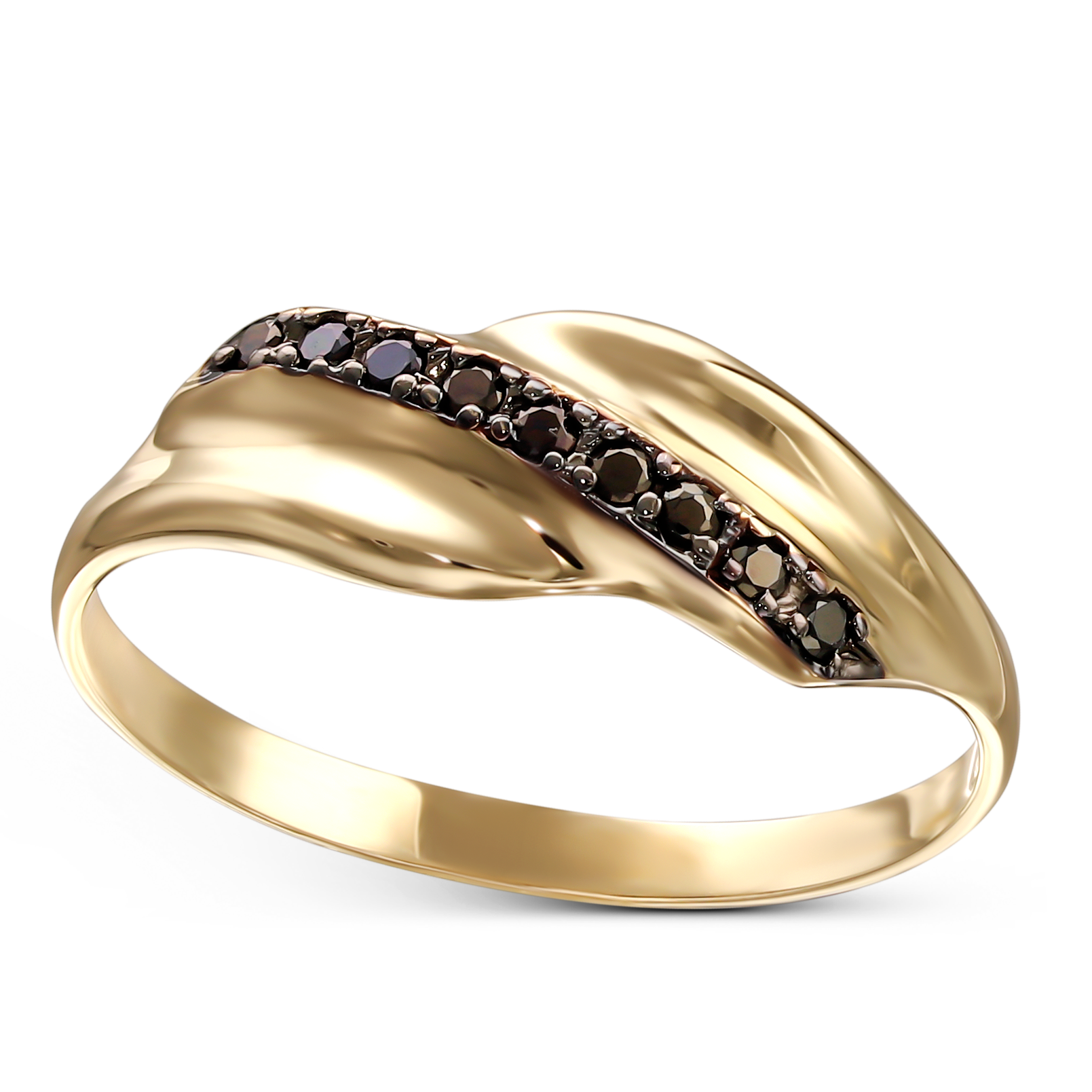 Pierścionek złoty obrączkowy z czarnymi cyrkoniami, rozmiar 14, próba 585