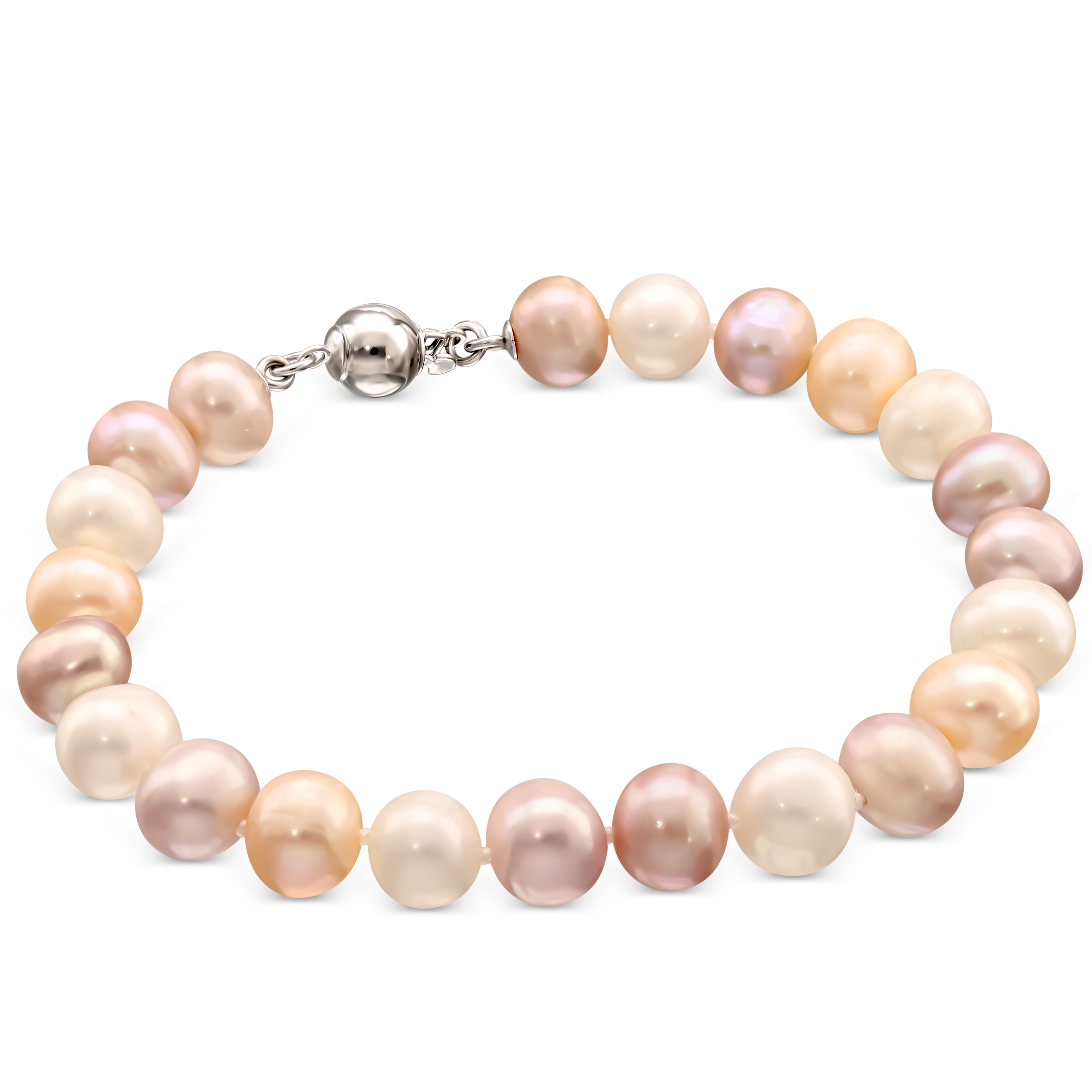 Bransoleta z pereł hodowanych o różnym odcieniu ze srebrnym zapięciem, próba 925 