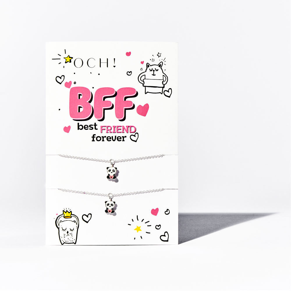 Srebrne naszyjniki przyjaźni BFF dla dziewczynek z pandą, próba 925