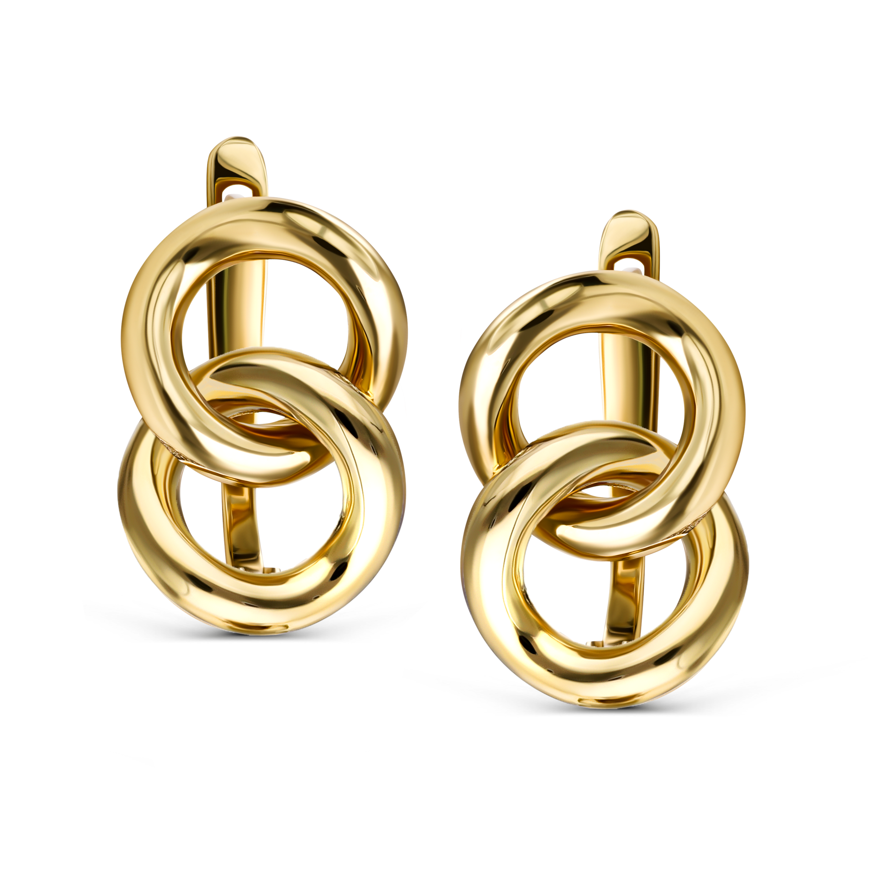 Złote kolczyki połączone kółka, angielskie zapięcie, próba 585