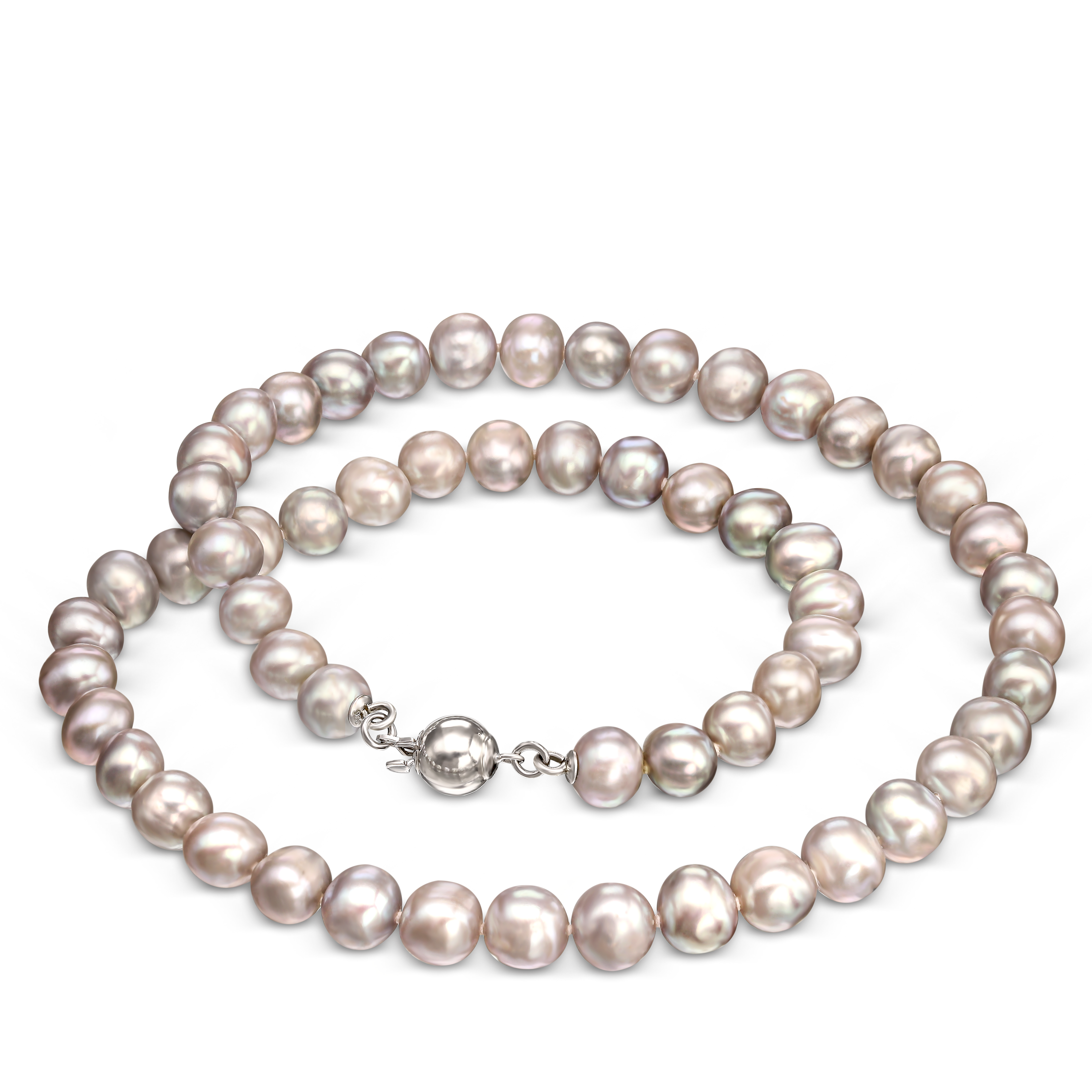 Naszyjnik z szarych pereł hodowanych ze srebrnym zapięciem, próba 925