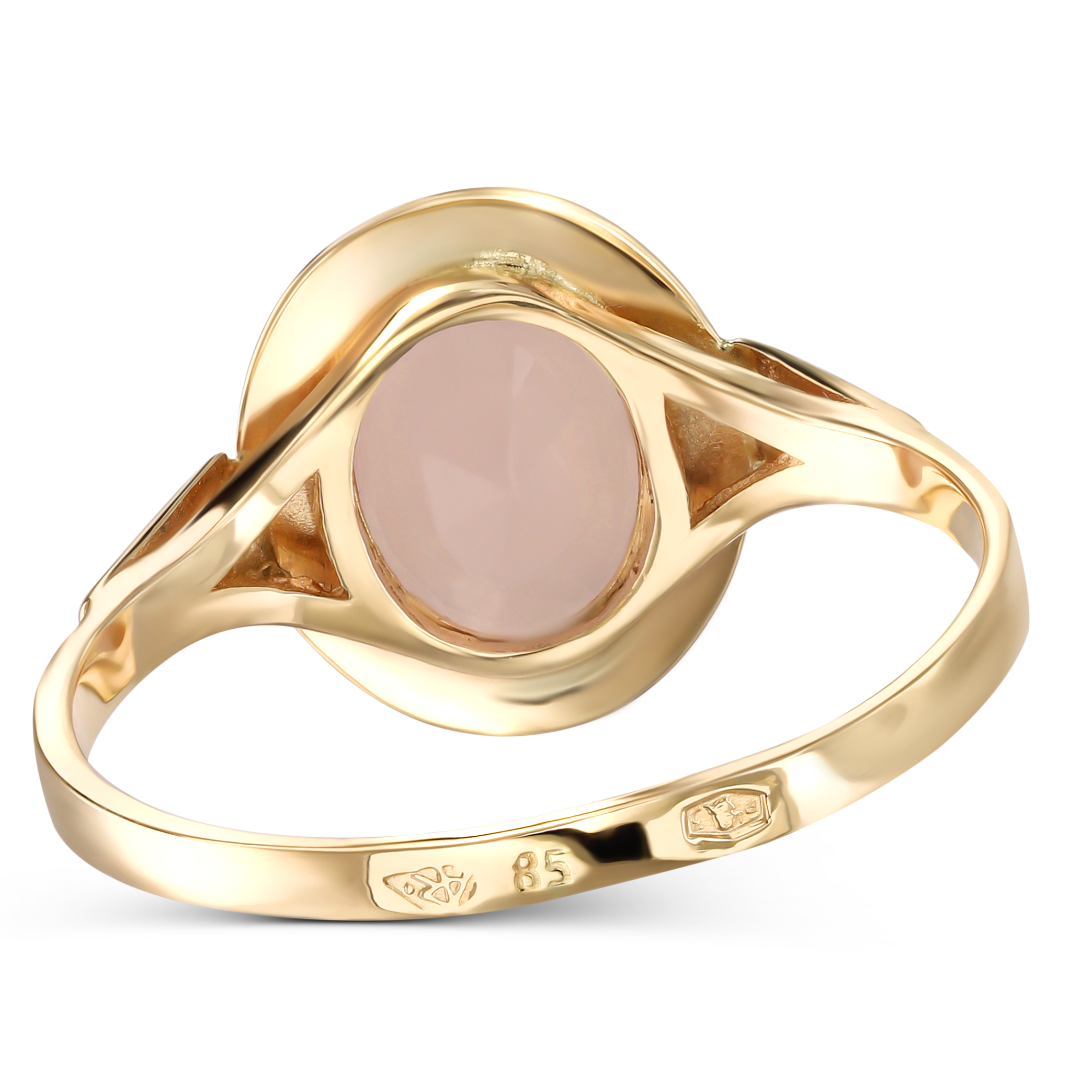 Pierścionek złoty z owalnym kwarcem różowym, próba 585