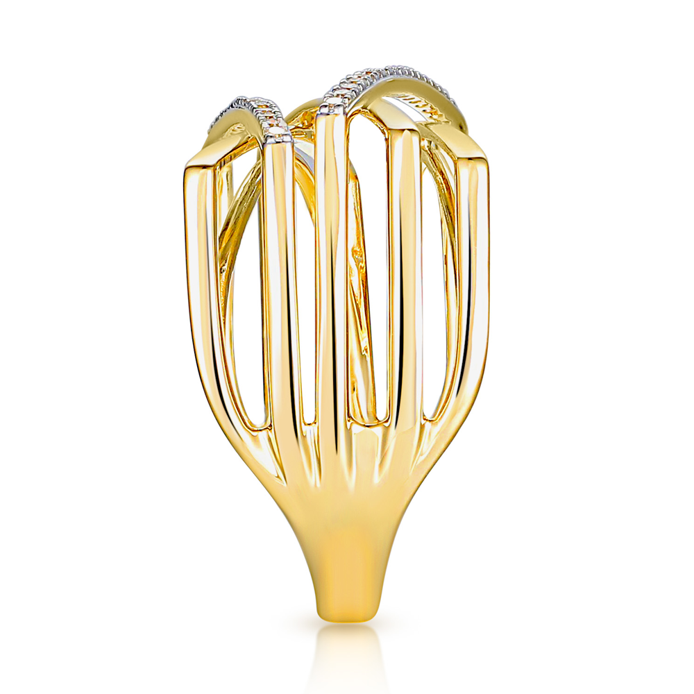 Szeroki pierścionek złoty z diamentami naturalnymi, próba 585