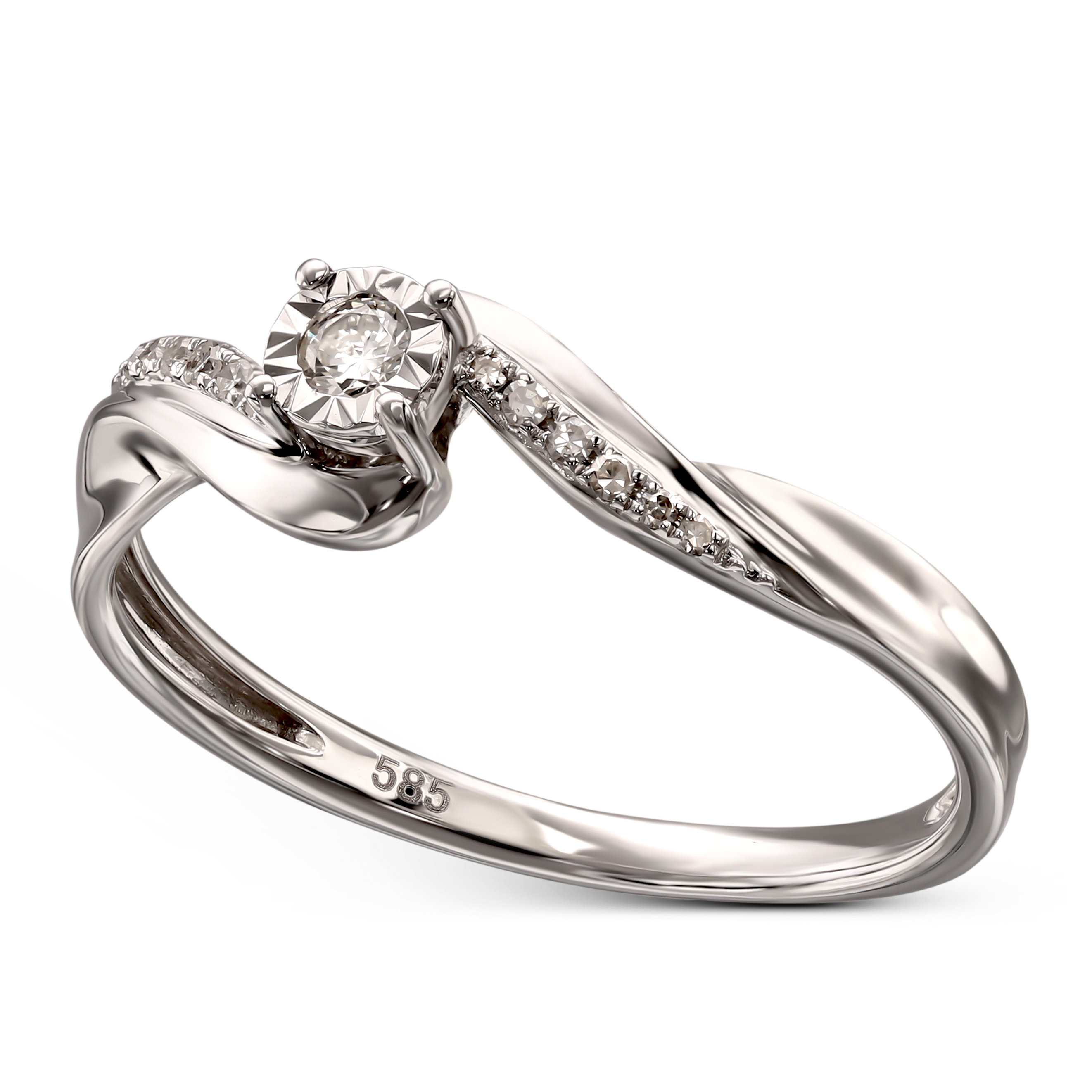 Pierścionek z białego złota z diamentem naturalnym 0,09 ct, próba 585