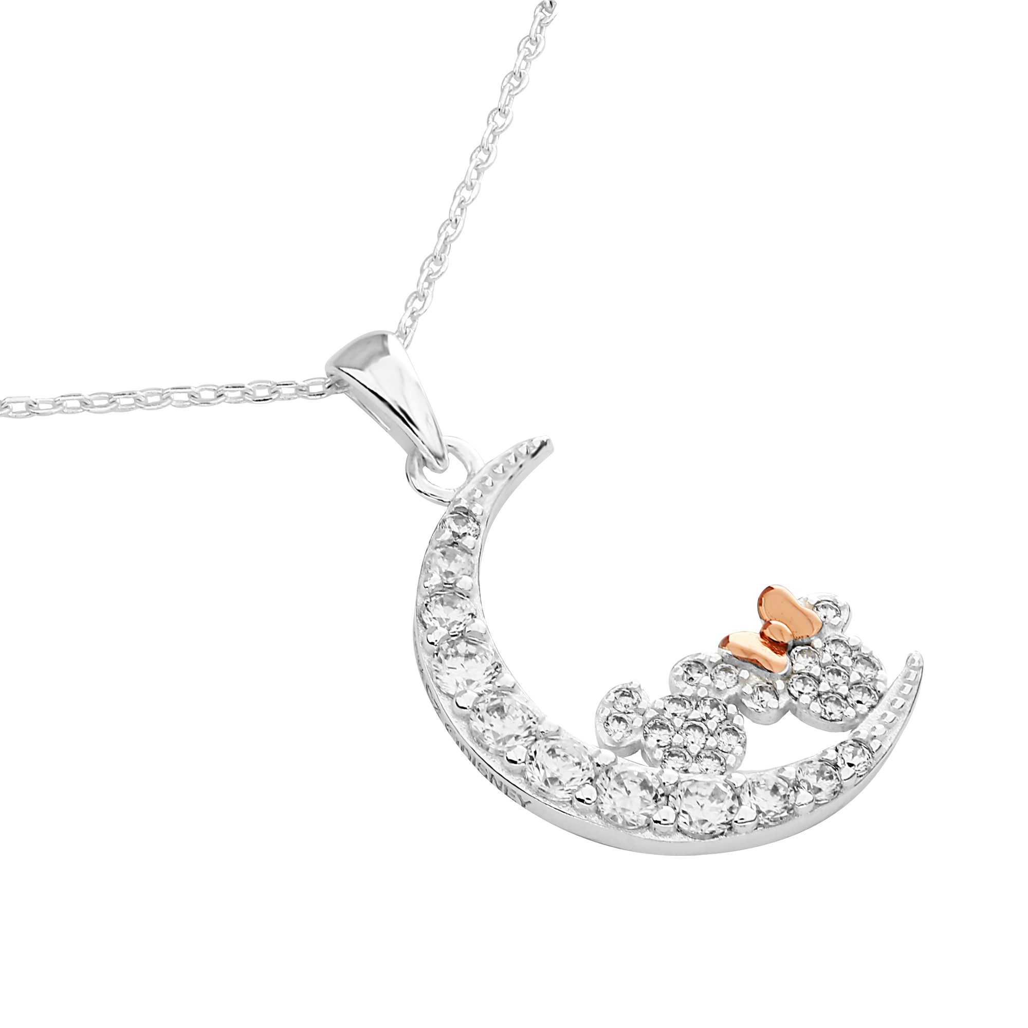 Srebrny naszyjnik z cyrkoniami Myszka Mickey i Minnie, próba 925