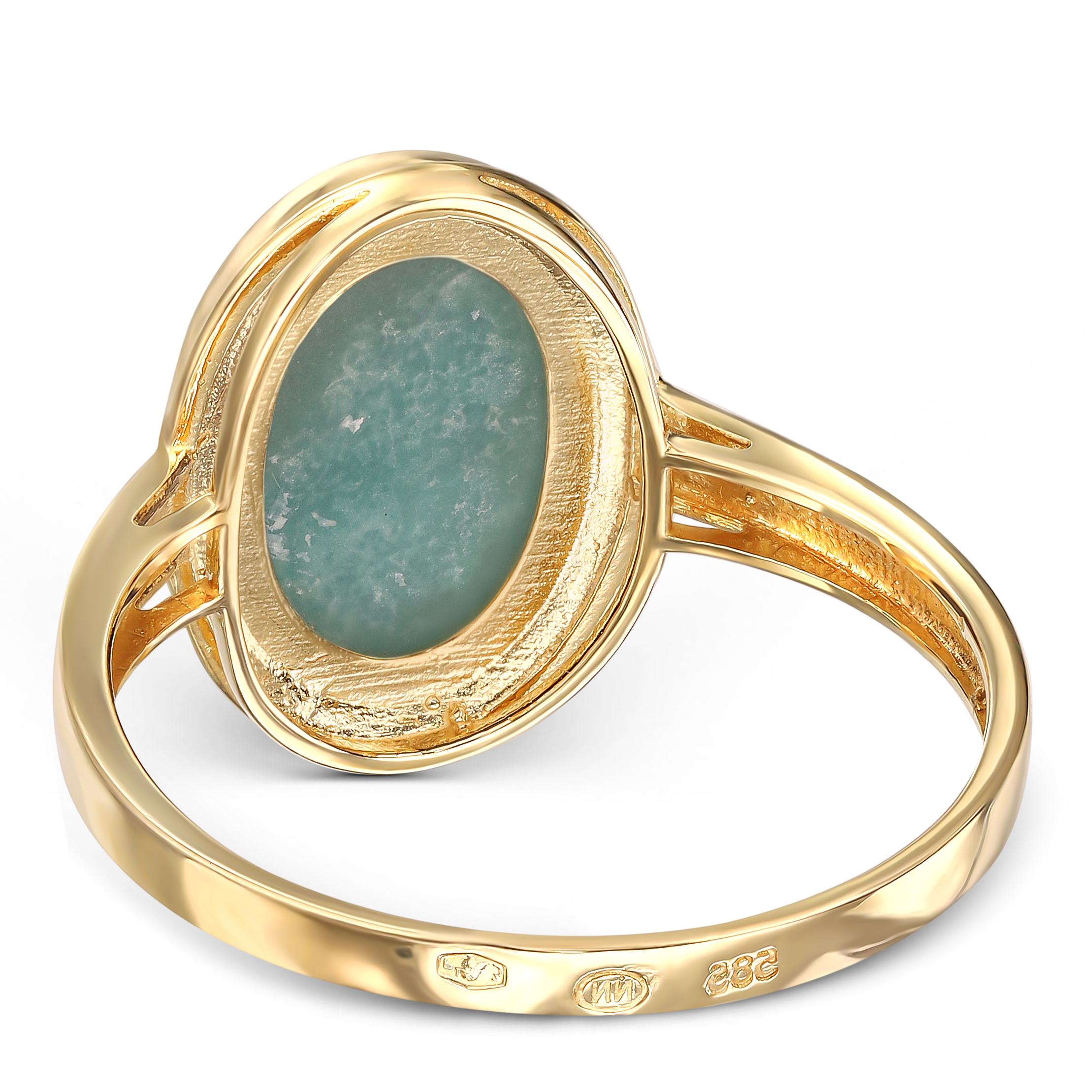 Pierścionek złoty z owalnym amazonitem, próba 585