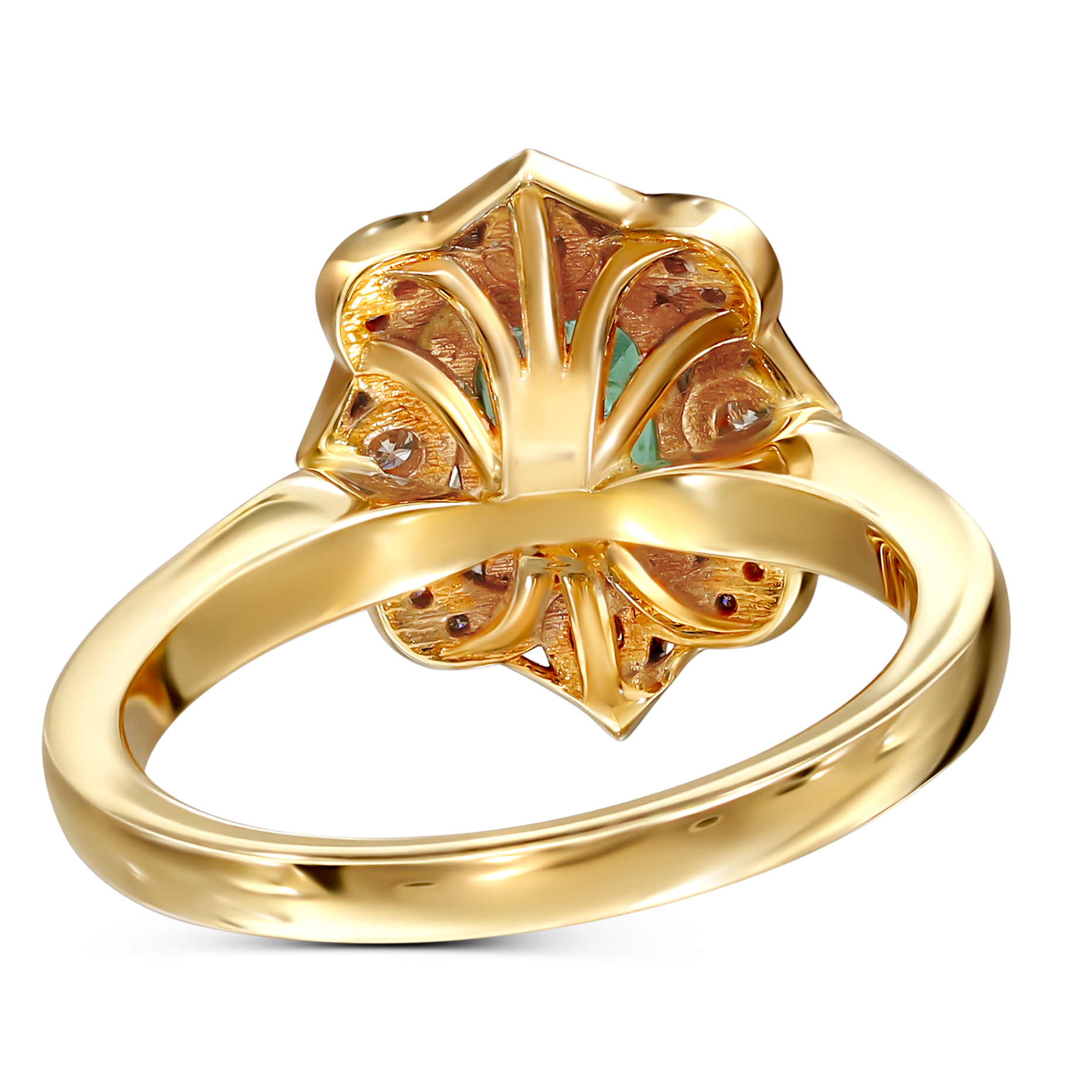 Pierścionek złoty vintage ze szmaragdem 0.89 ct i diamentami naturalnymi, rozmiar 15, próba 585