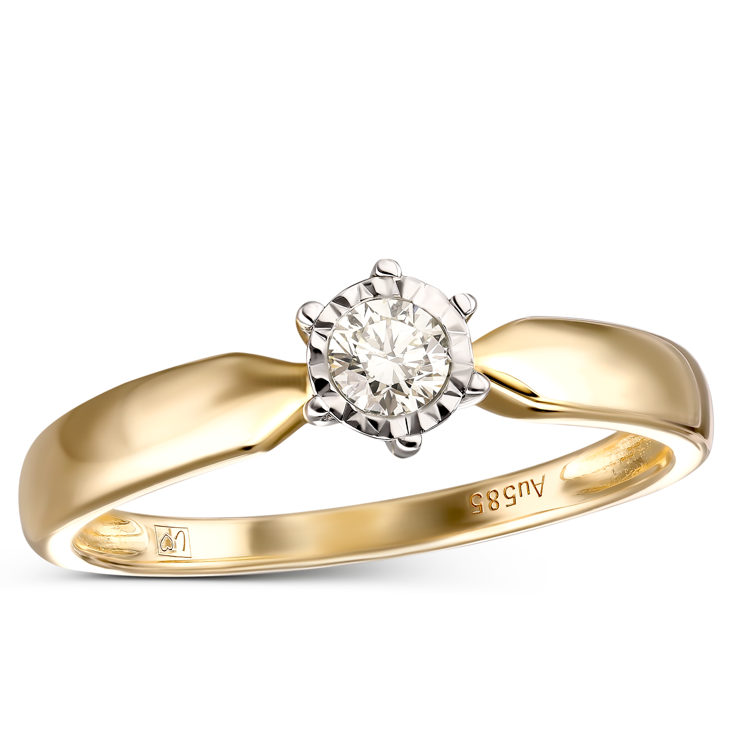 Pierścionek złoty z diamentem naturalnym 0.18 ct, rozmiar 18, próba 585