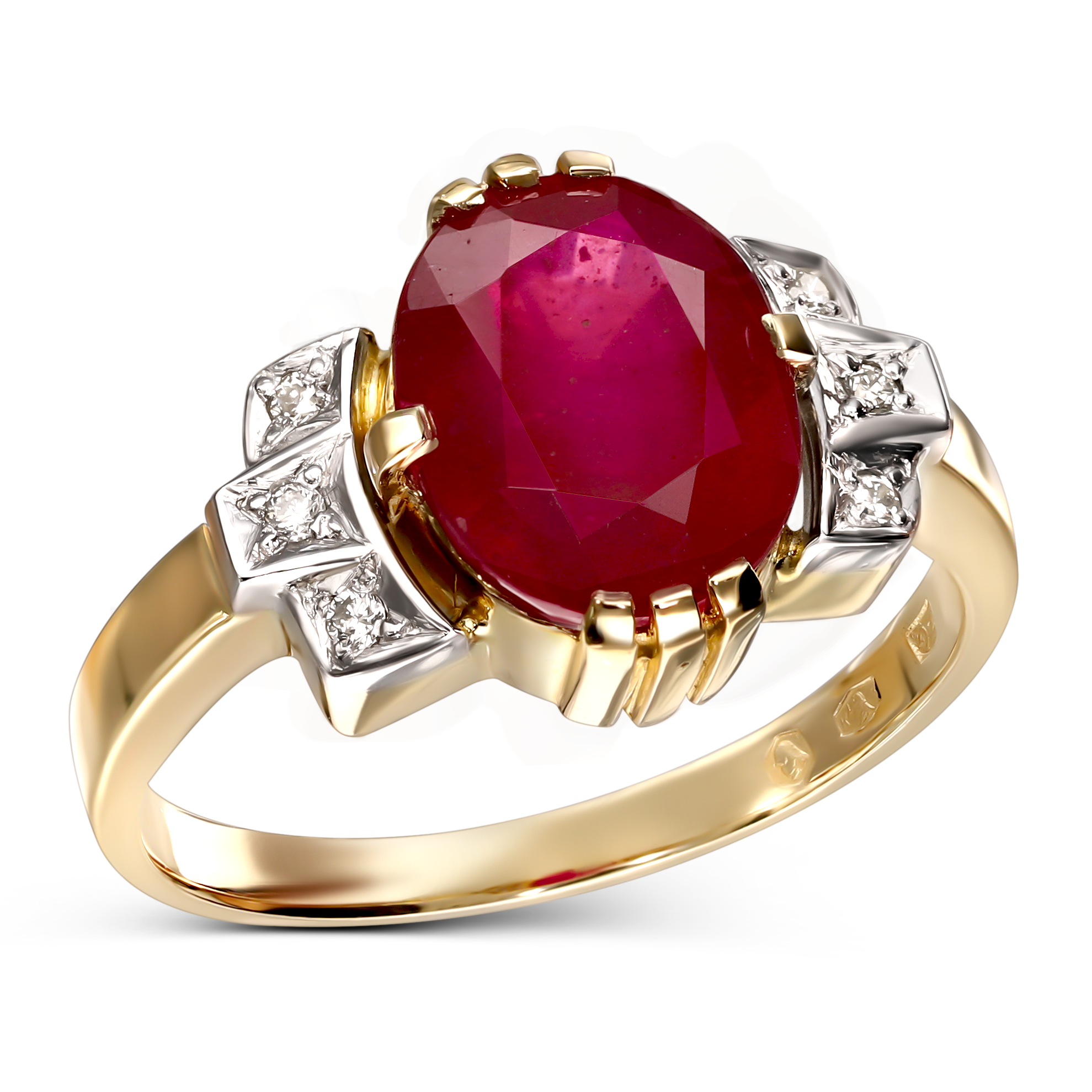 Pierścionek złoty vintage z rubinem 3.91 ct i diamentami naturalnymi, rozmiar 15, próba 585