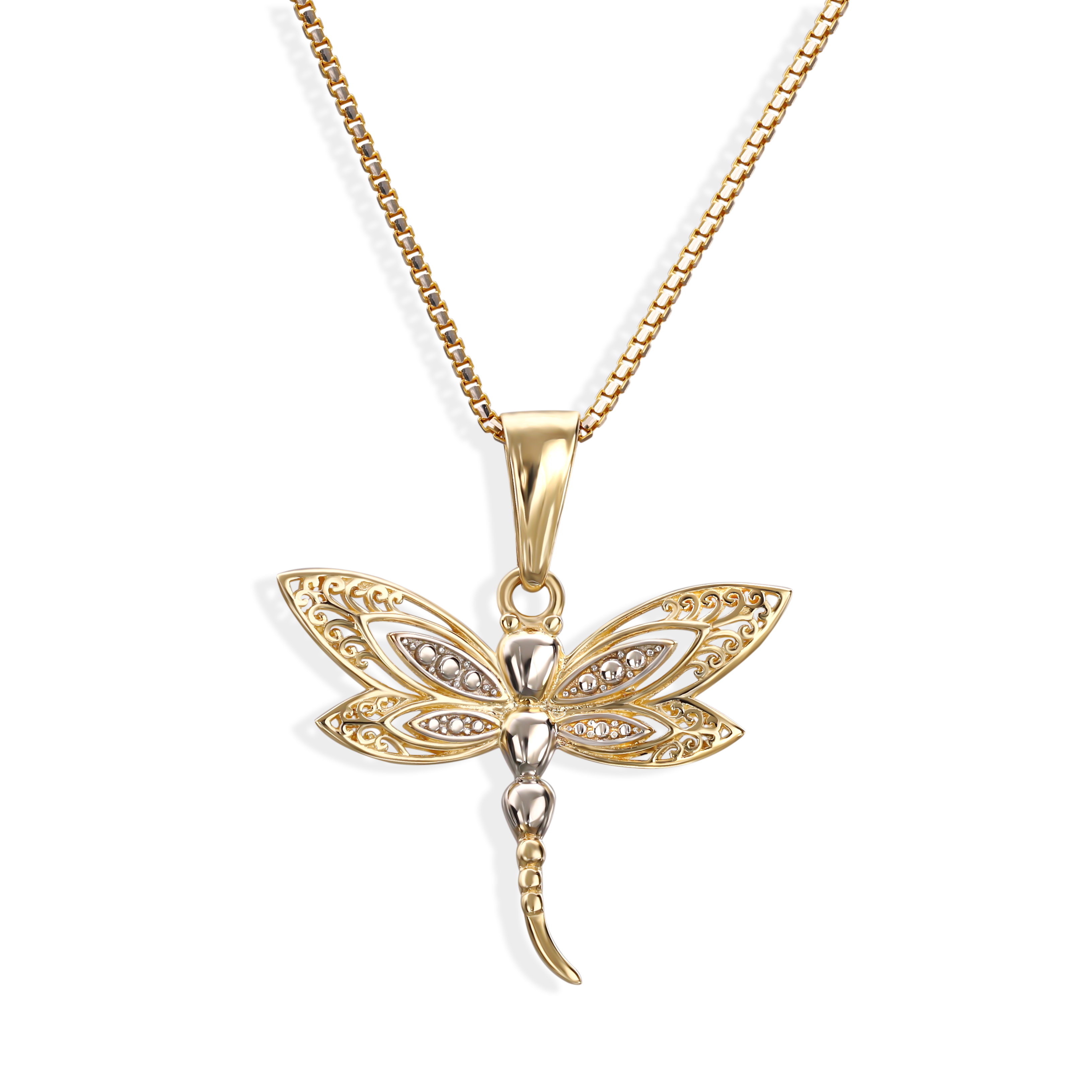 Zawieszka złota ważka z rodowanymi elementami, próba 585