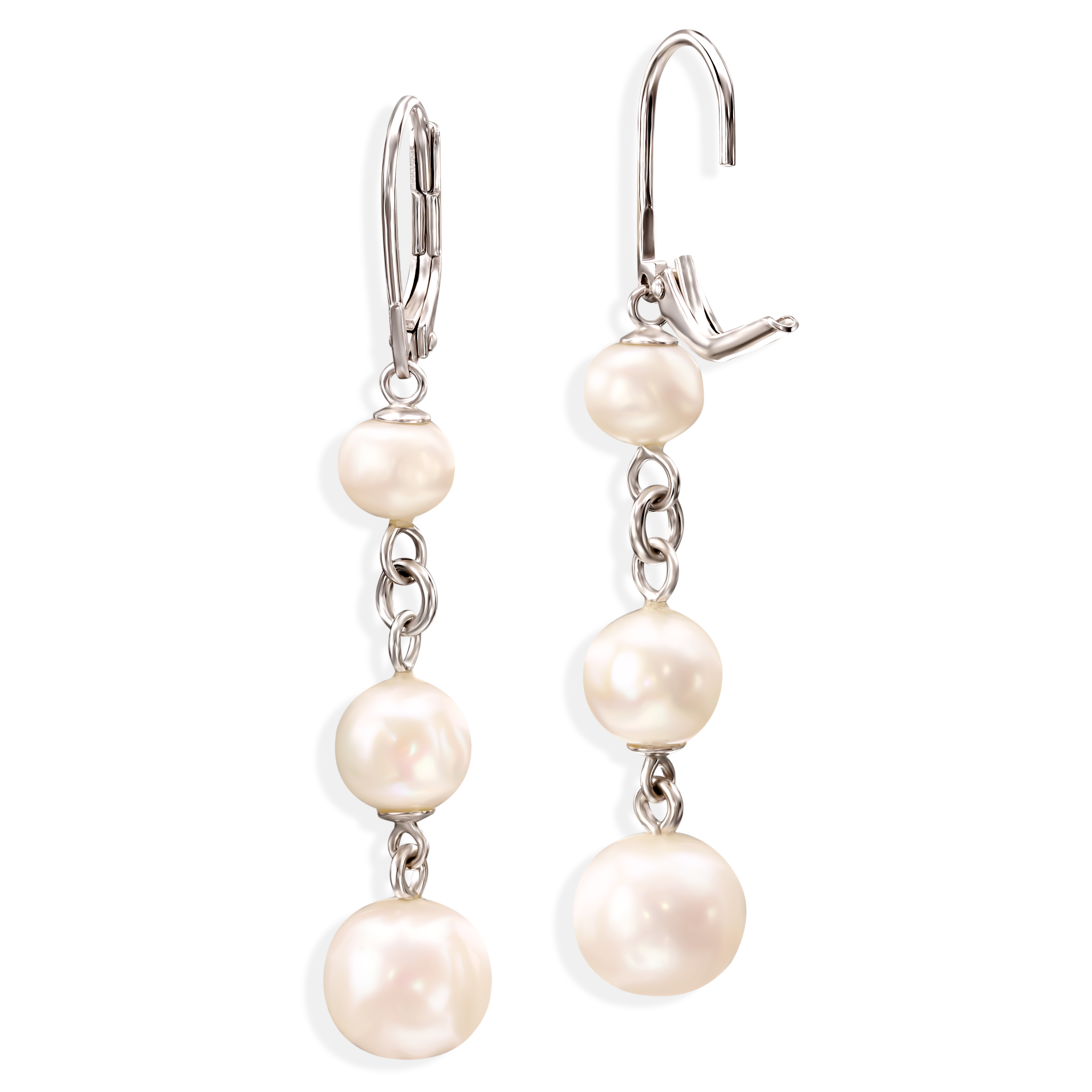 Srebrne wiszące kolczyki z perłami, próba 925