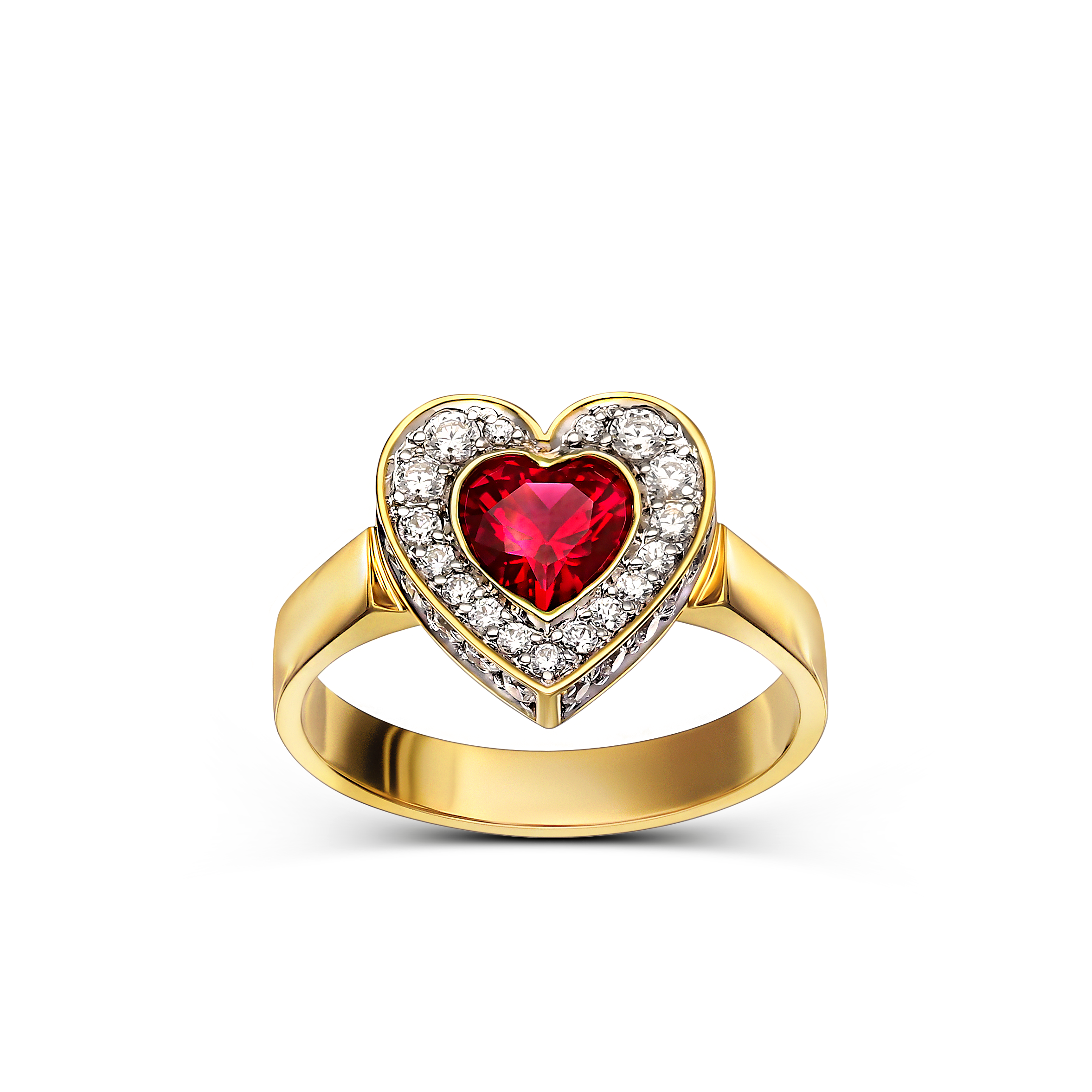 Pierścionek złoty serce z czerwoną cyrkonią, rozmiar 15,5, próba 585