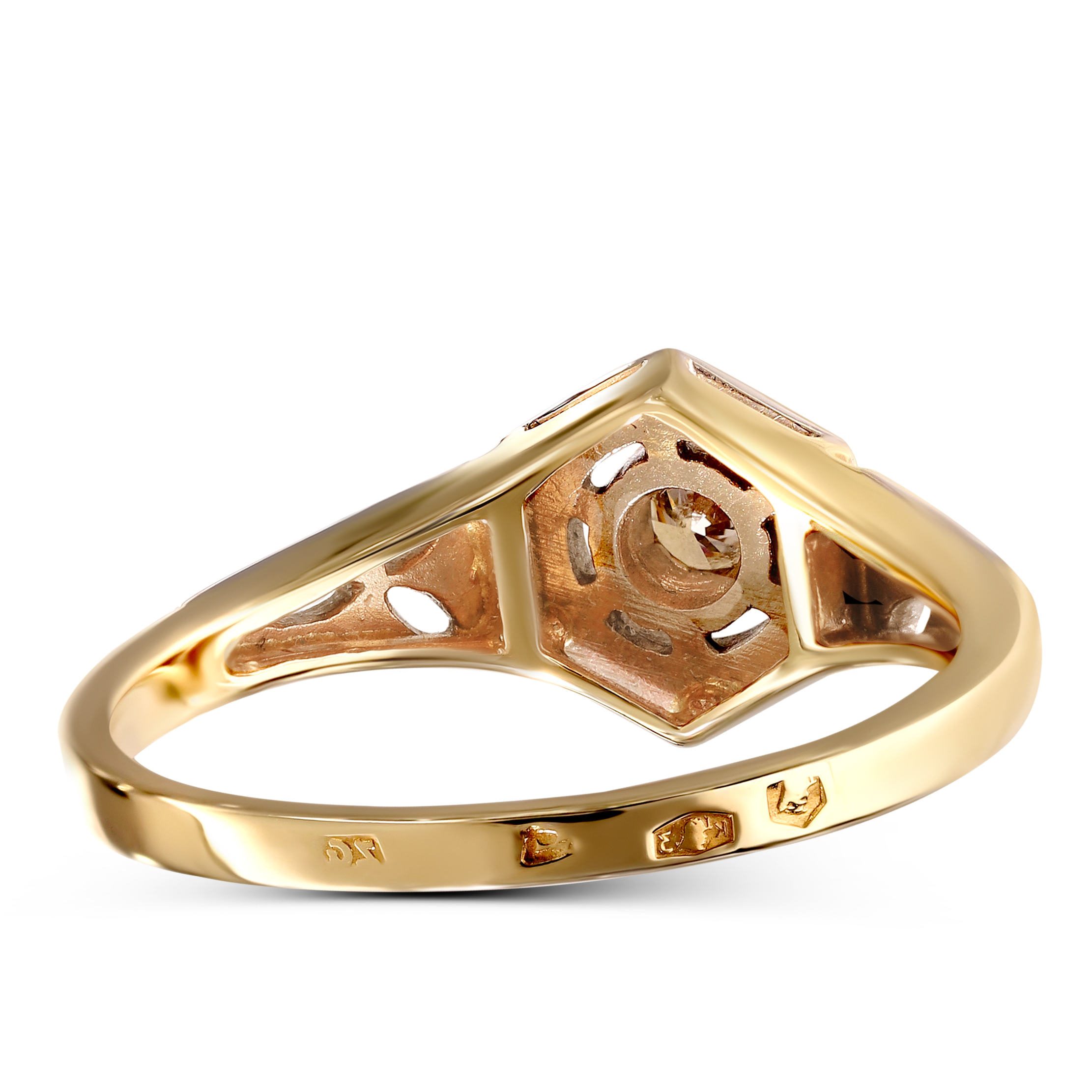 Pierścionek złoty Vintage z diamentem 0.08 ct, próba 585