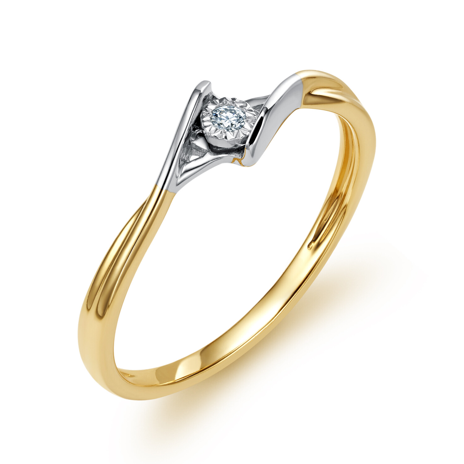 Klasyczny pierścionek złoty zaręczynowy z diamentem, próba 585