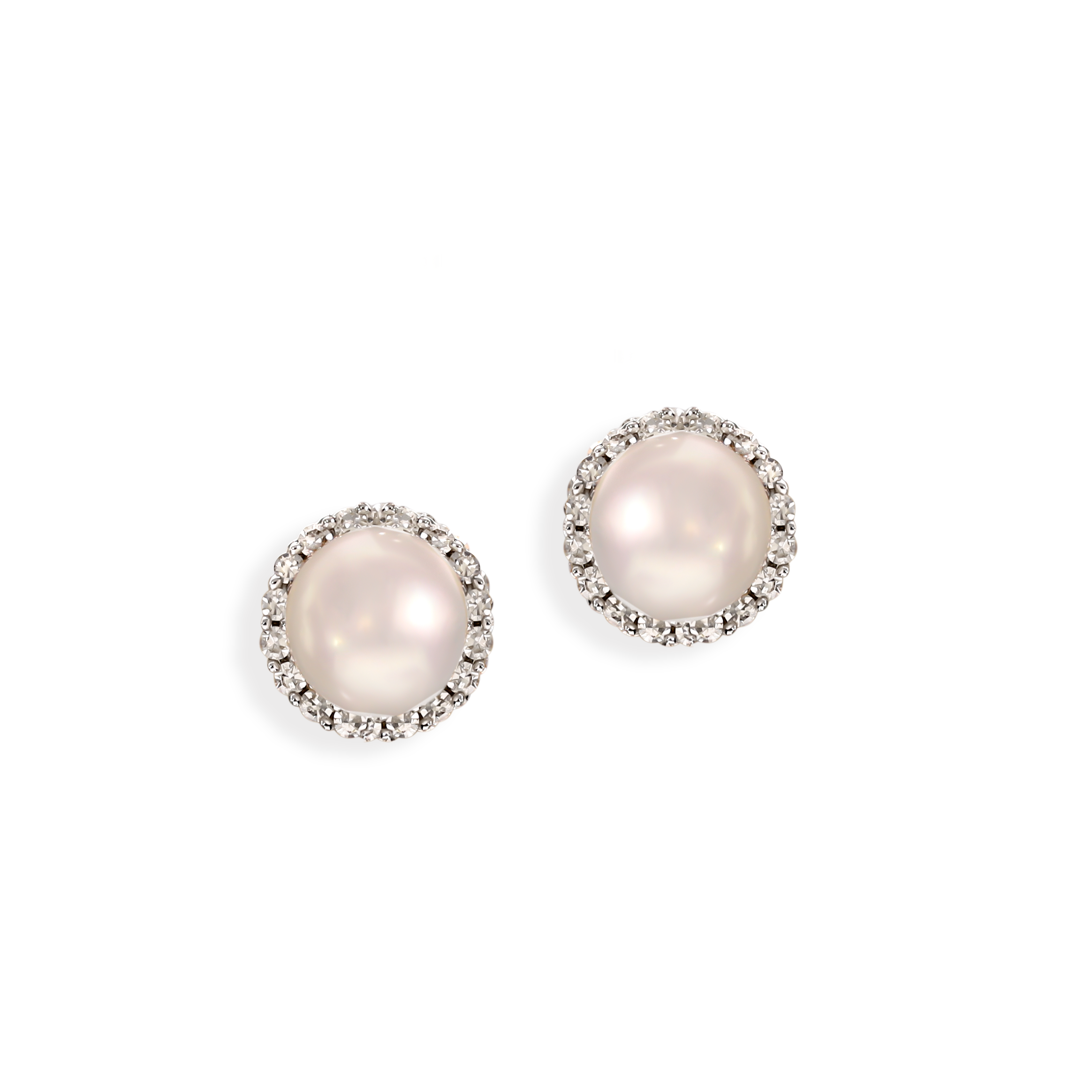 Kolczyki złote sztyfty z perłą i naturalnymi diamentami 0.1 ct, próba 585