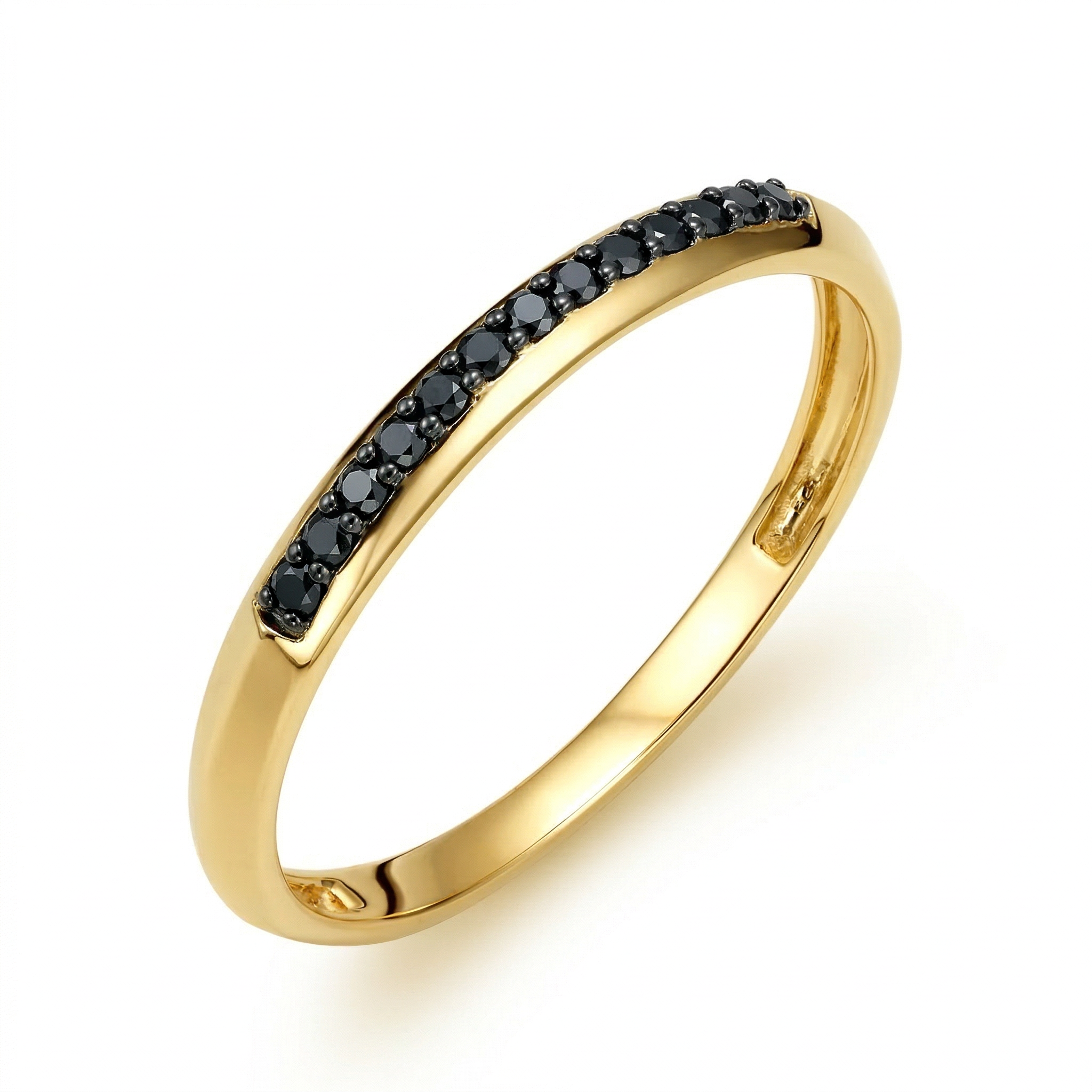 Pierścionek złoty obrączkowy z czarnymi diamentami naturalnymi 0.07 ct, próba 585