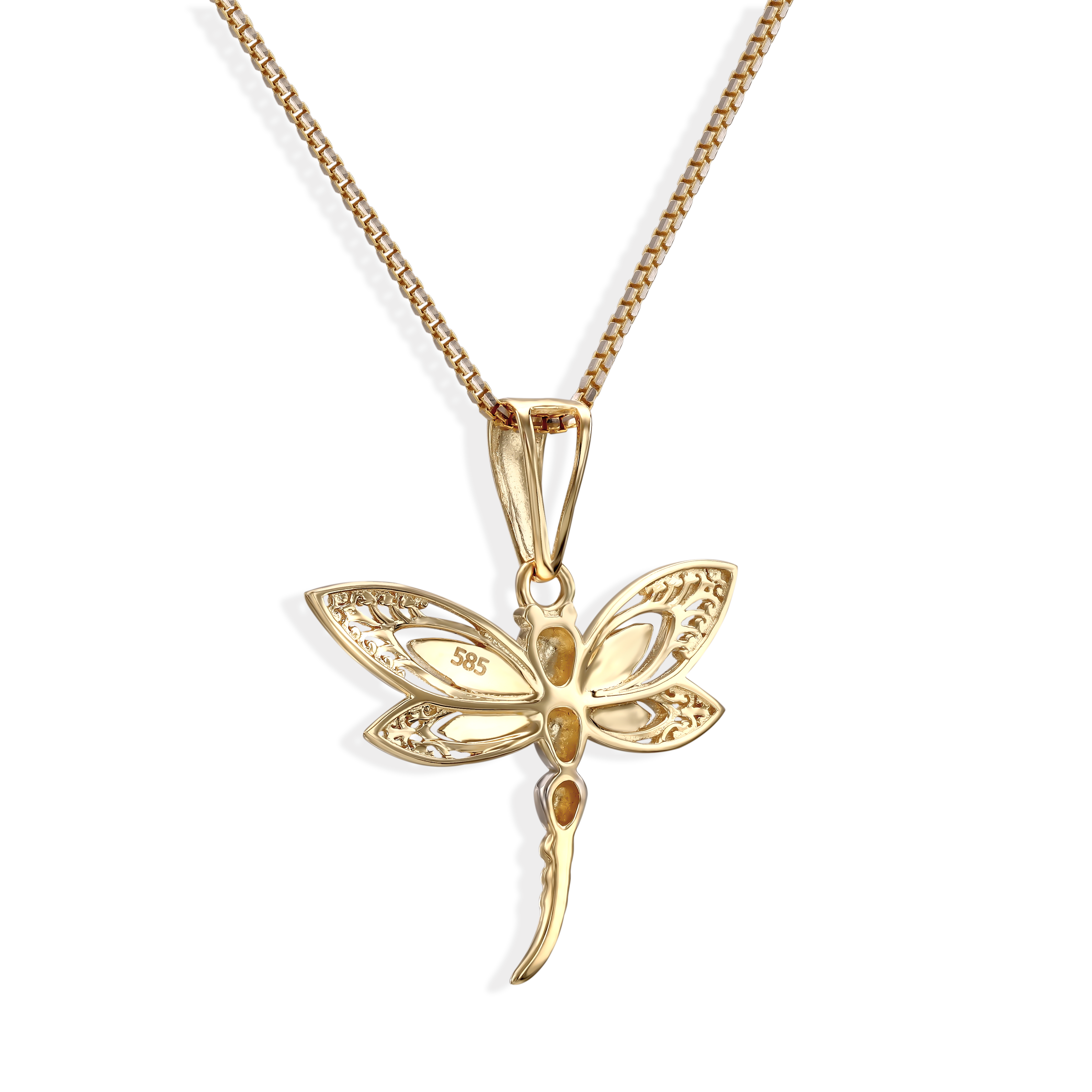 Zawieszka złota ważka z rodowanymi elementami, próba 585