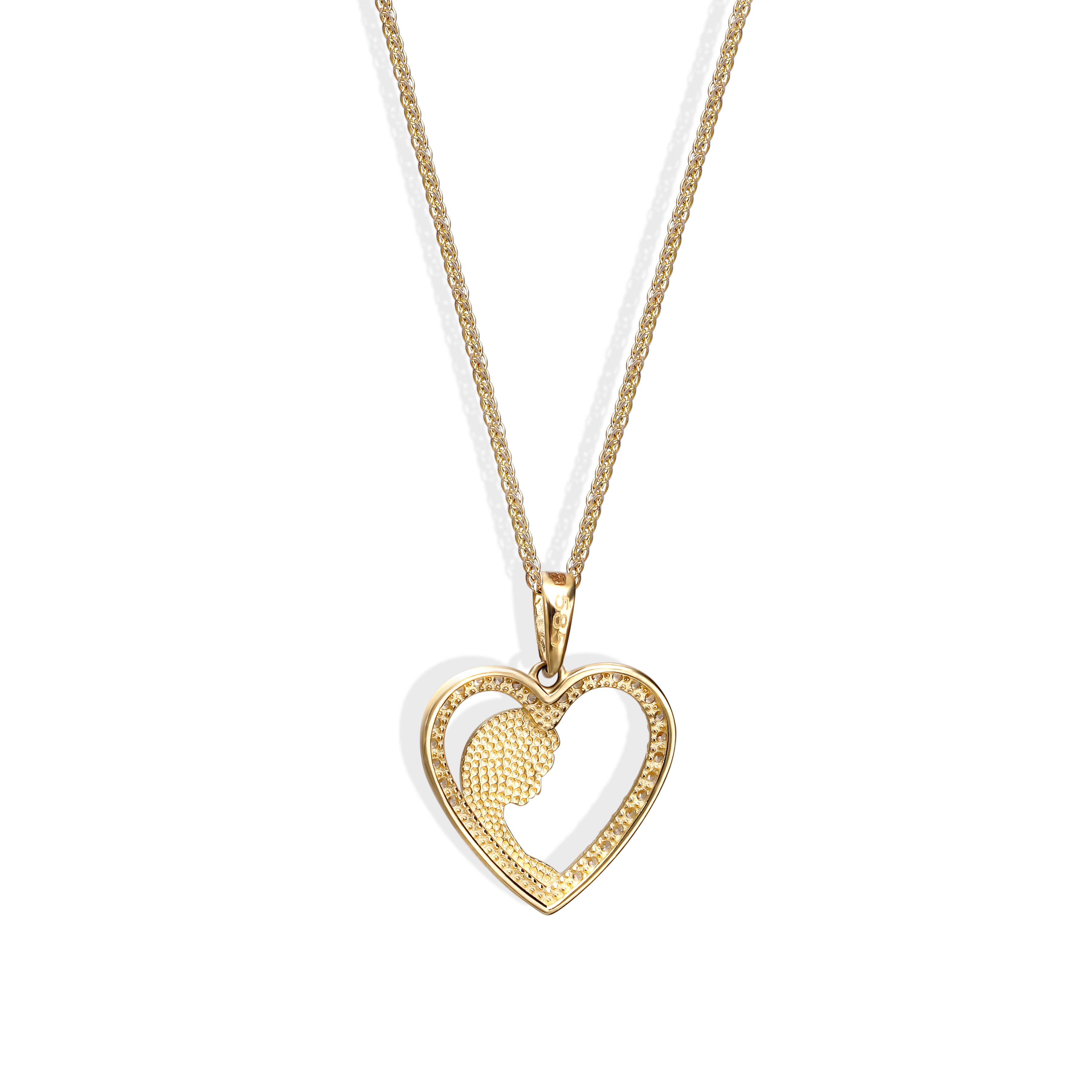 Ażurowy złoty medalik w kształcie serca z cyrkoniami, próba 585