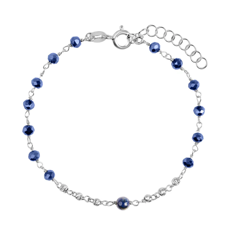Bransoletka srebrna z granatowymi szkiełkami i lapis lazuli, próba 925