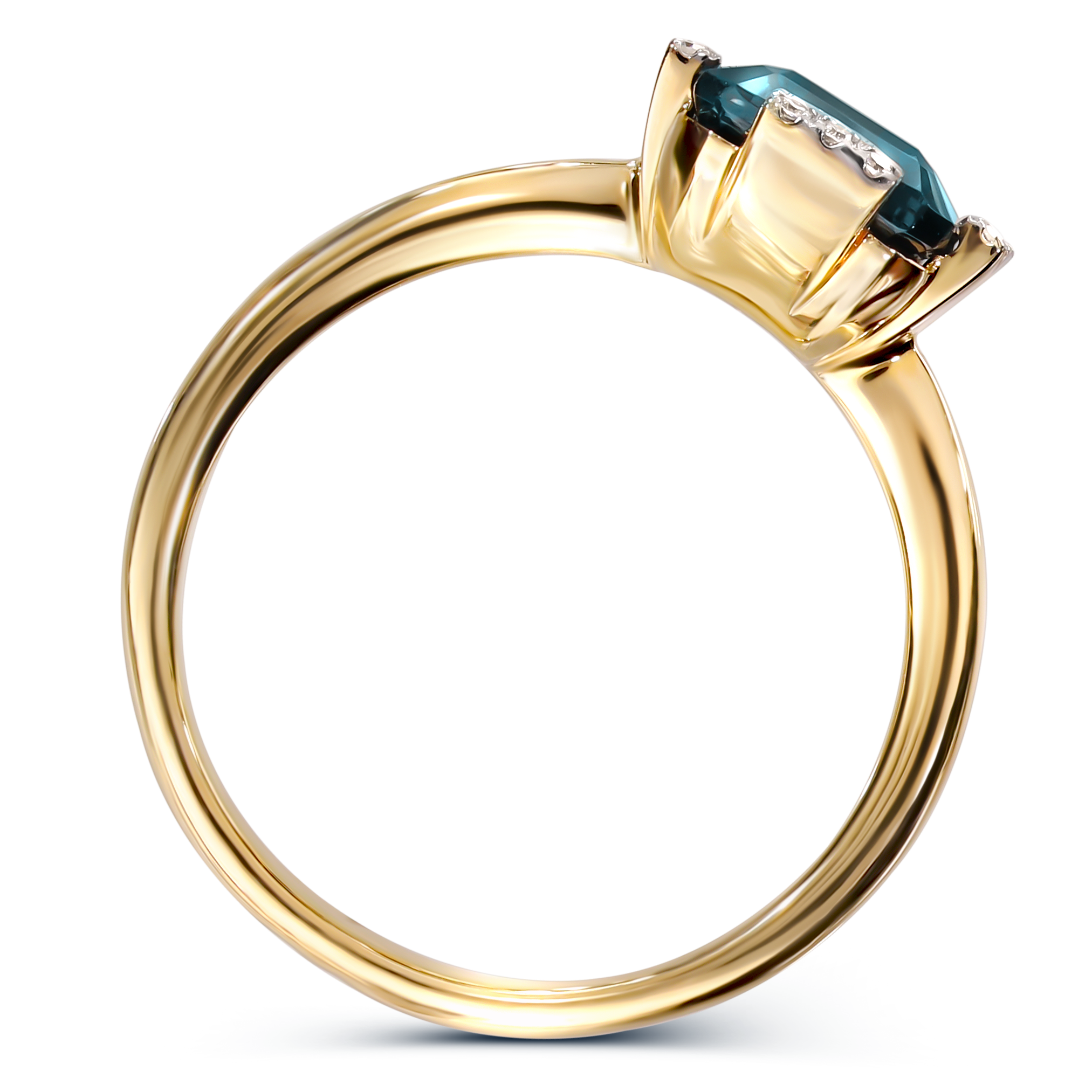 Pierścionek złoty z topazem London Blue 2,84 ct i diamentami naturalnymi, próba 585
