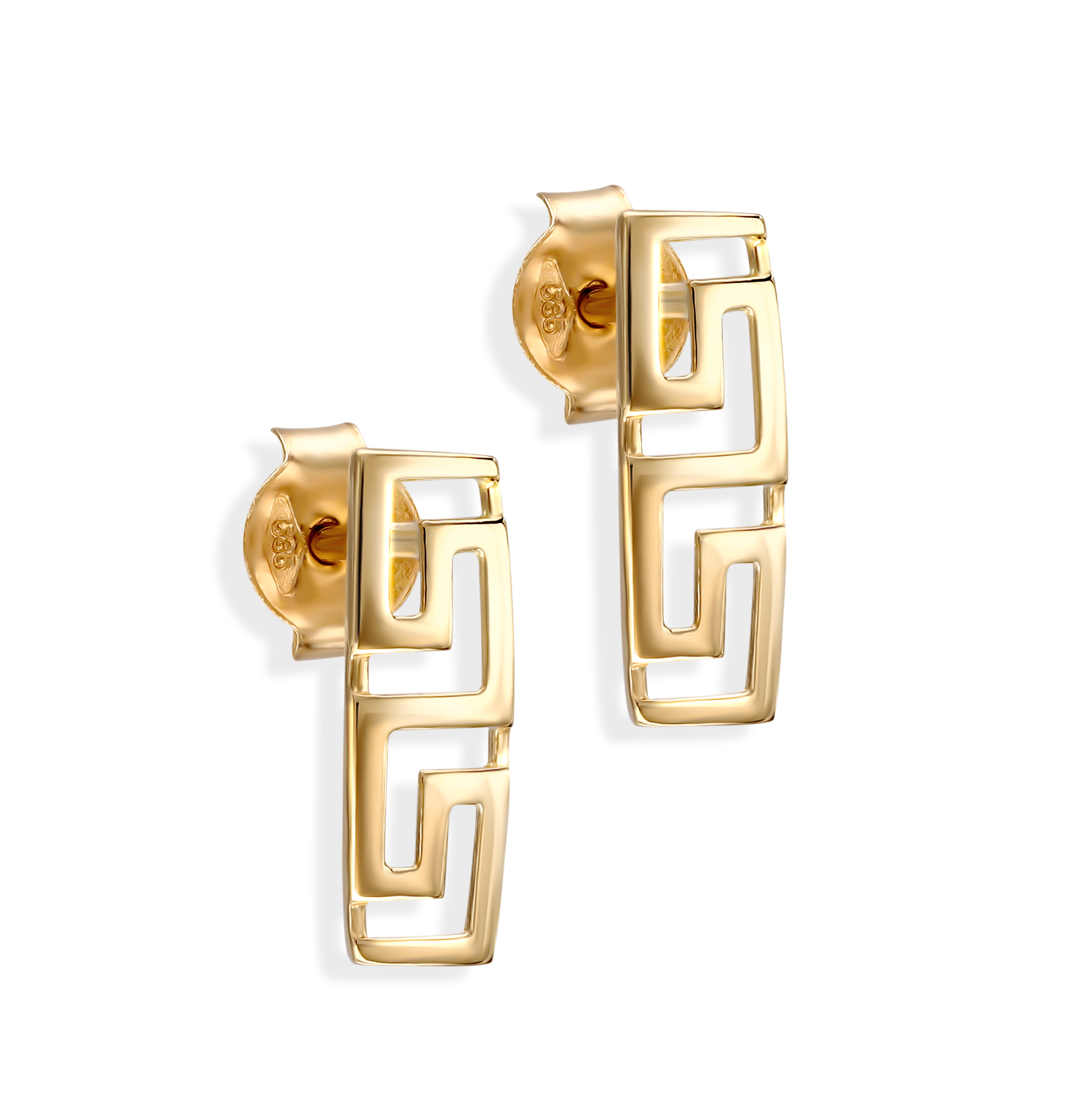 Kolczyki złote sztyfty z greckim meandrem, próba 585