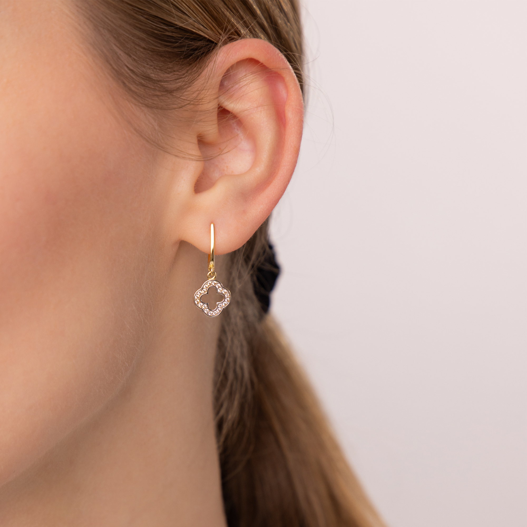 Kolczyki złote koniczynki z cyrkoniami, próba 585