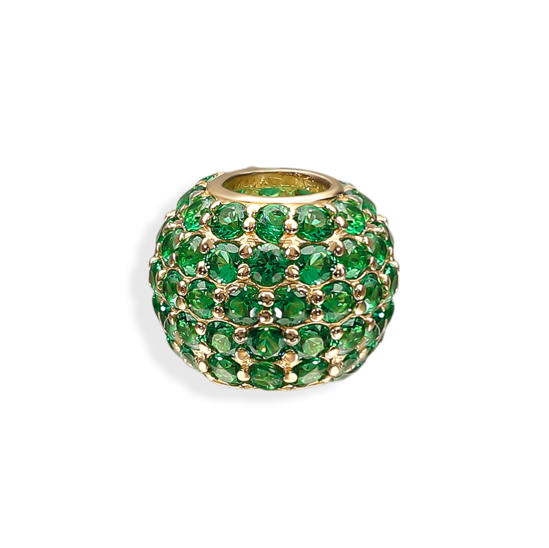 Zawieszka charms złoty okrągły z zielonymi cyrkoniami, próba 585