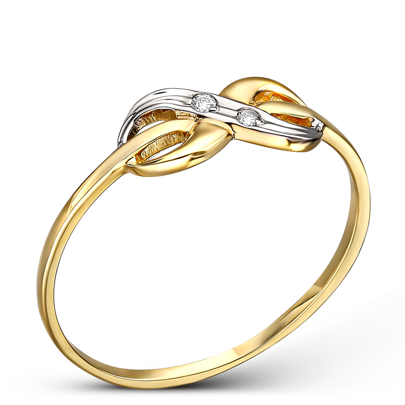 Pierścionek złoty nieskończoność z białymi cyrkoniami, próba 585