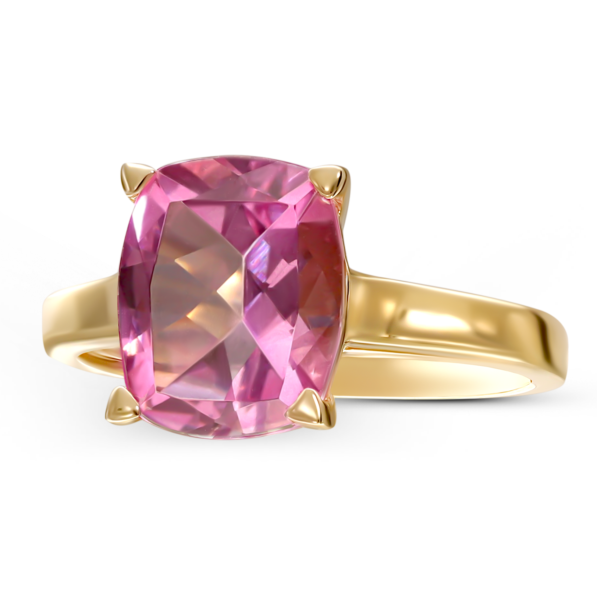 Pierścionek złoty z topazem różowym 4.28 ct, rozmiar 15, próba 585