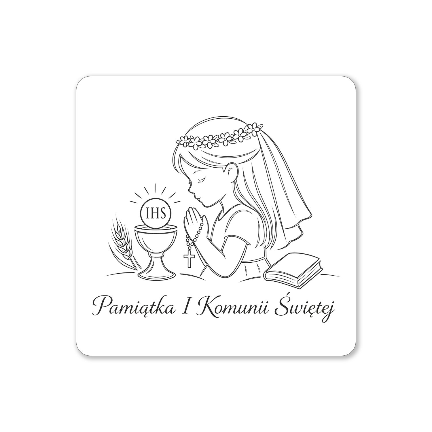 Tabliczka biała do pudełka na Komunię Św. z napisem dla dziewczynki
